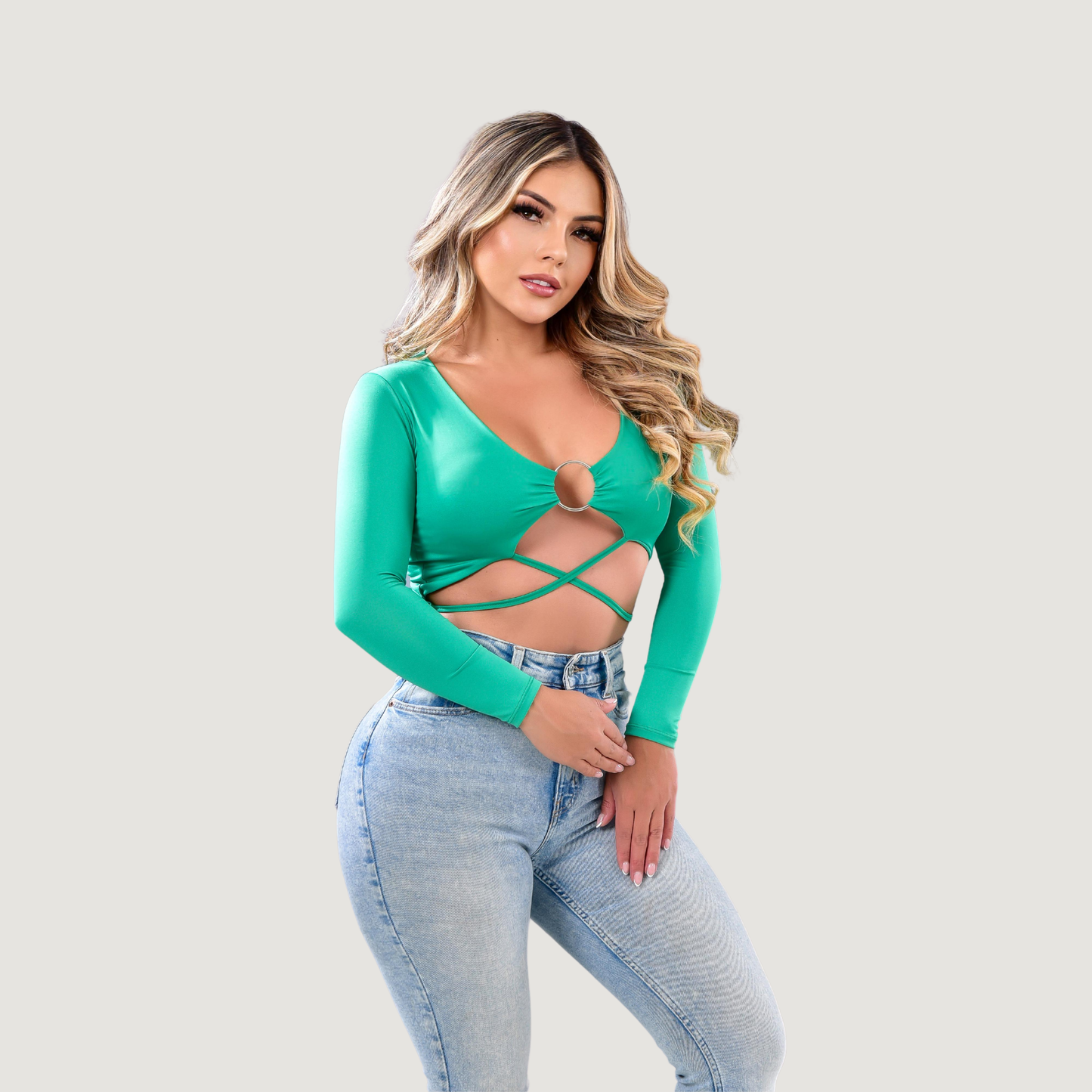 Long sleeve crop top- open neckline