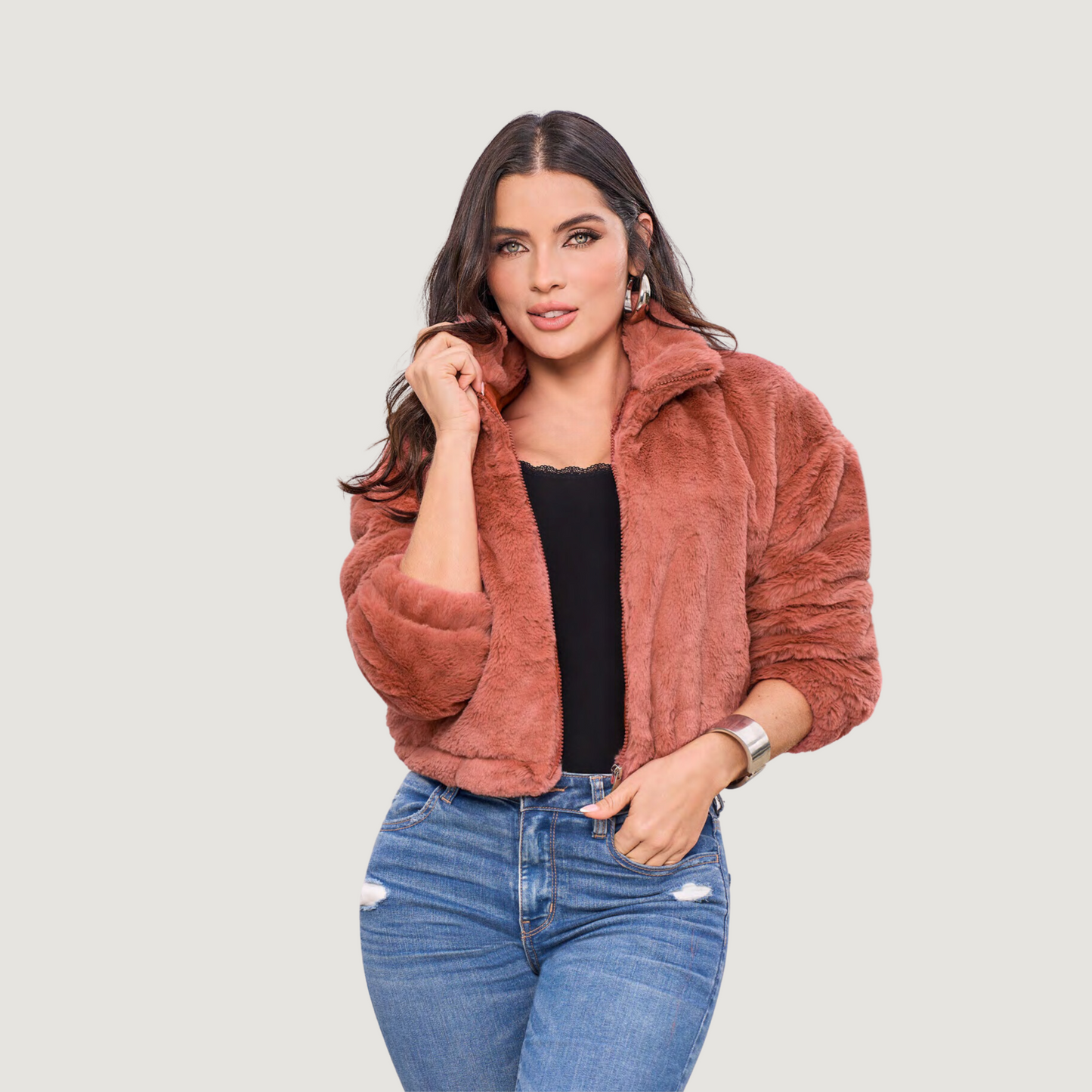 Cropped Faux Fur Jacket – Cozy Fit