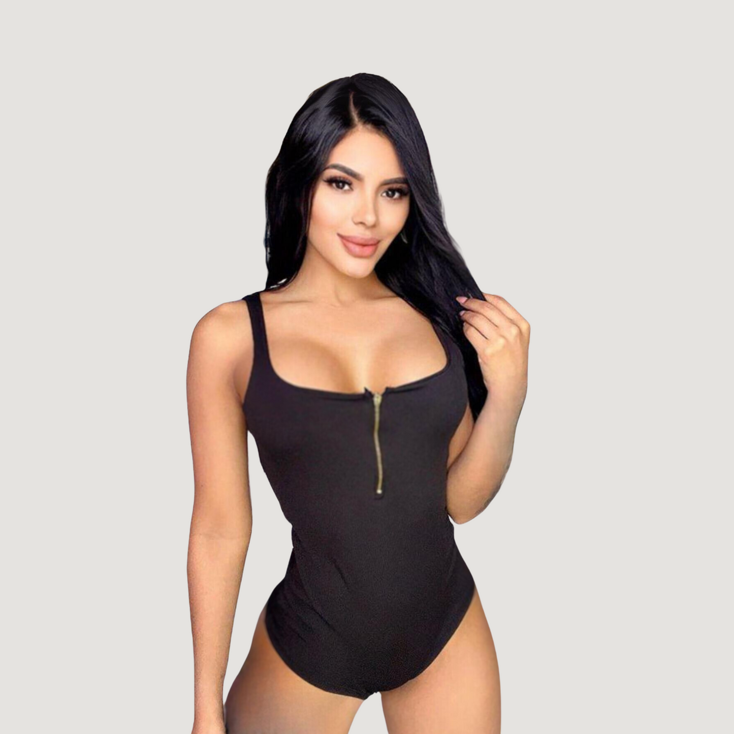 Zipper Bodysuit - Ribbed Material - Saida Fashion 