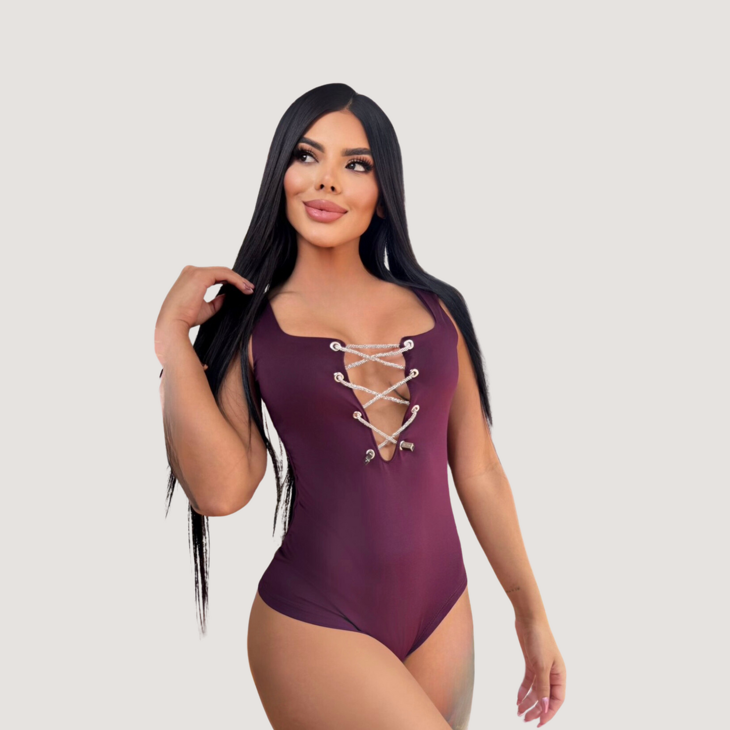 Criss Cross Bodysuit - Deep V-Neck Style - Saida Fashion 