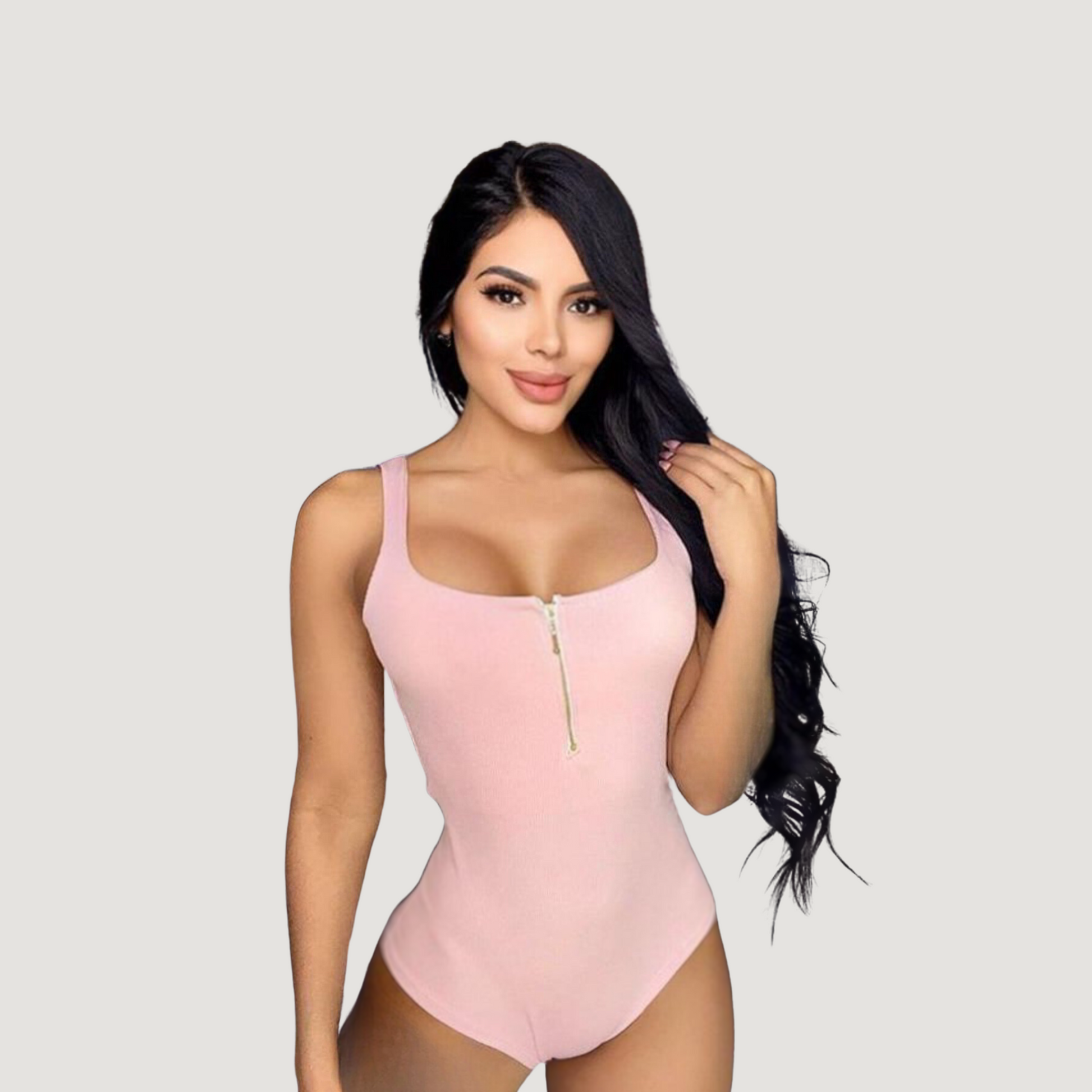 Zipper Bodysuit - Ribbed Material - Saida Fashion 