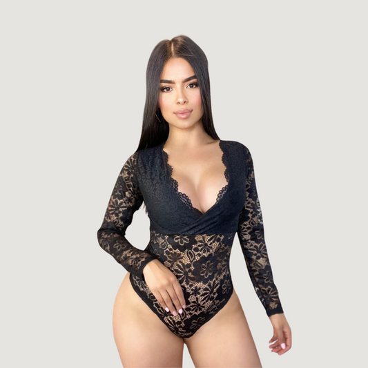 Lace Bodysuit Long Sleeve - Stretchy Lace Fit