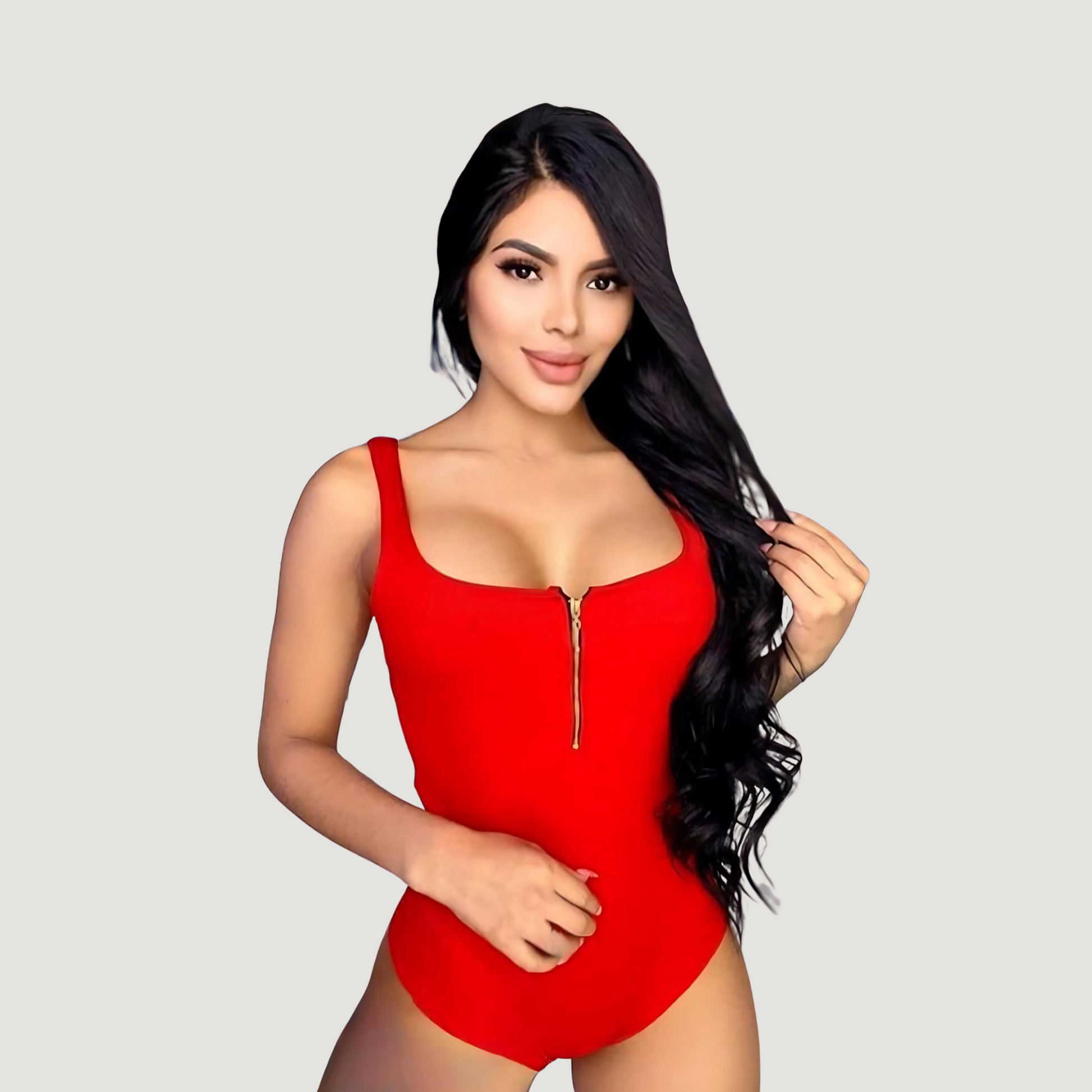 Zipper Bodysuit - Ribbed Material - Saida Fashion 