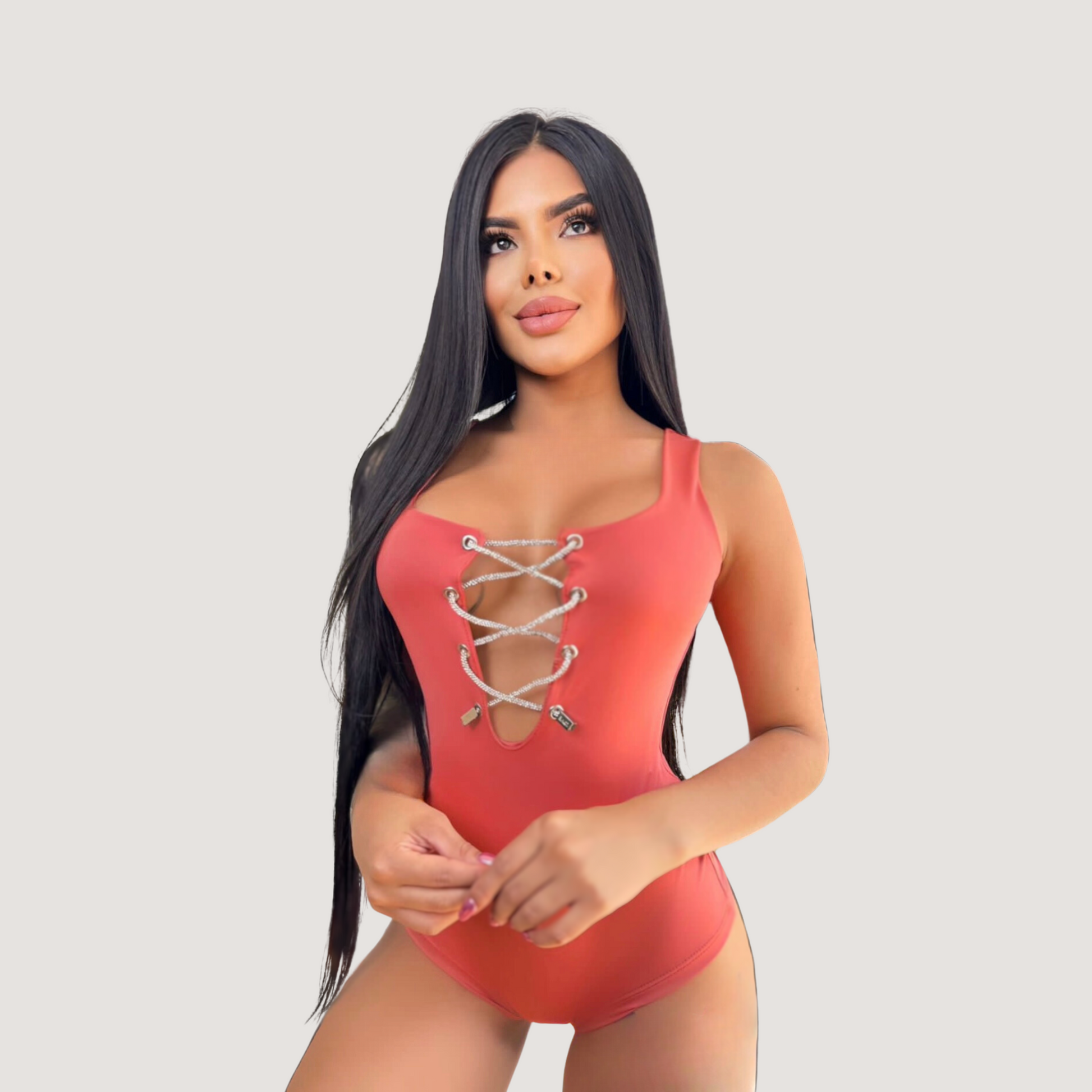 Criss Cross Bodysuit - Deep V-Neck Style - Saida Fashion 