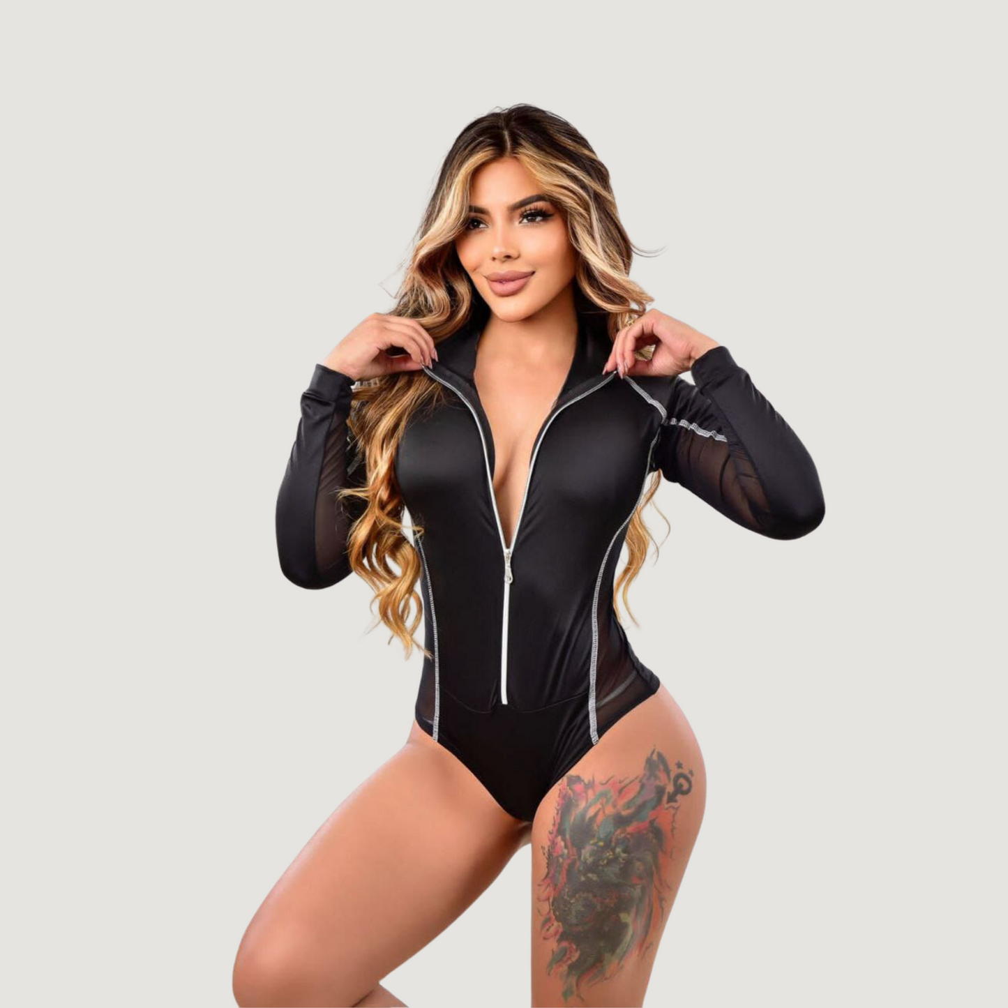 Women's Rave Bodysuit - Long Sleeves Look