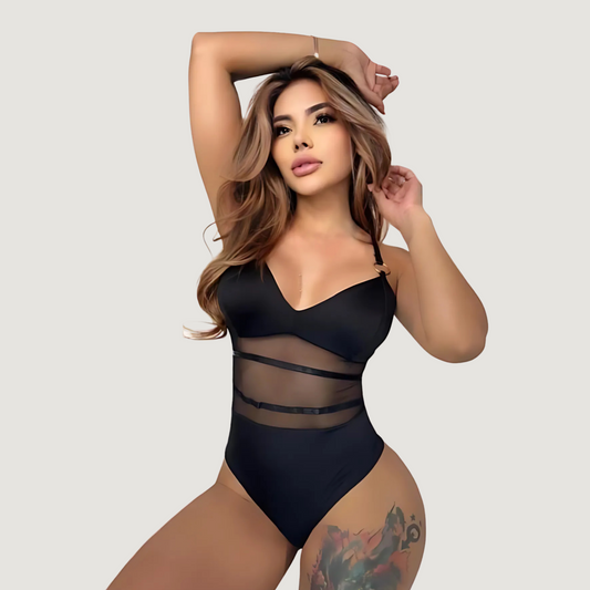 Sheer Mesh Bodysuit with Metallic Touch