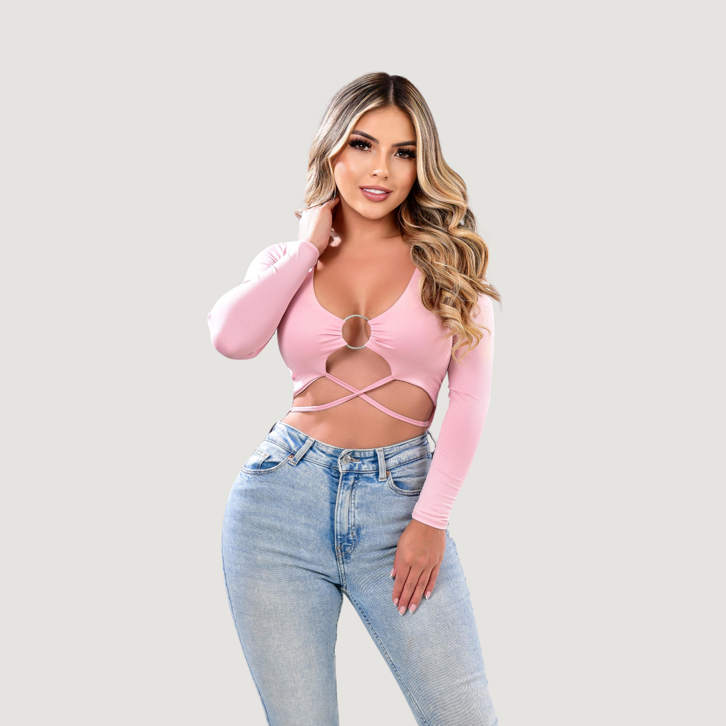 Long sleeve crop top- open neckline