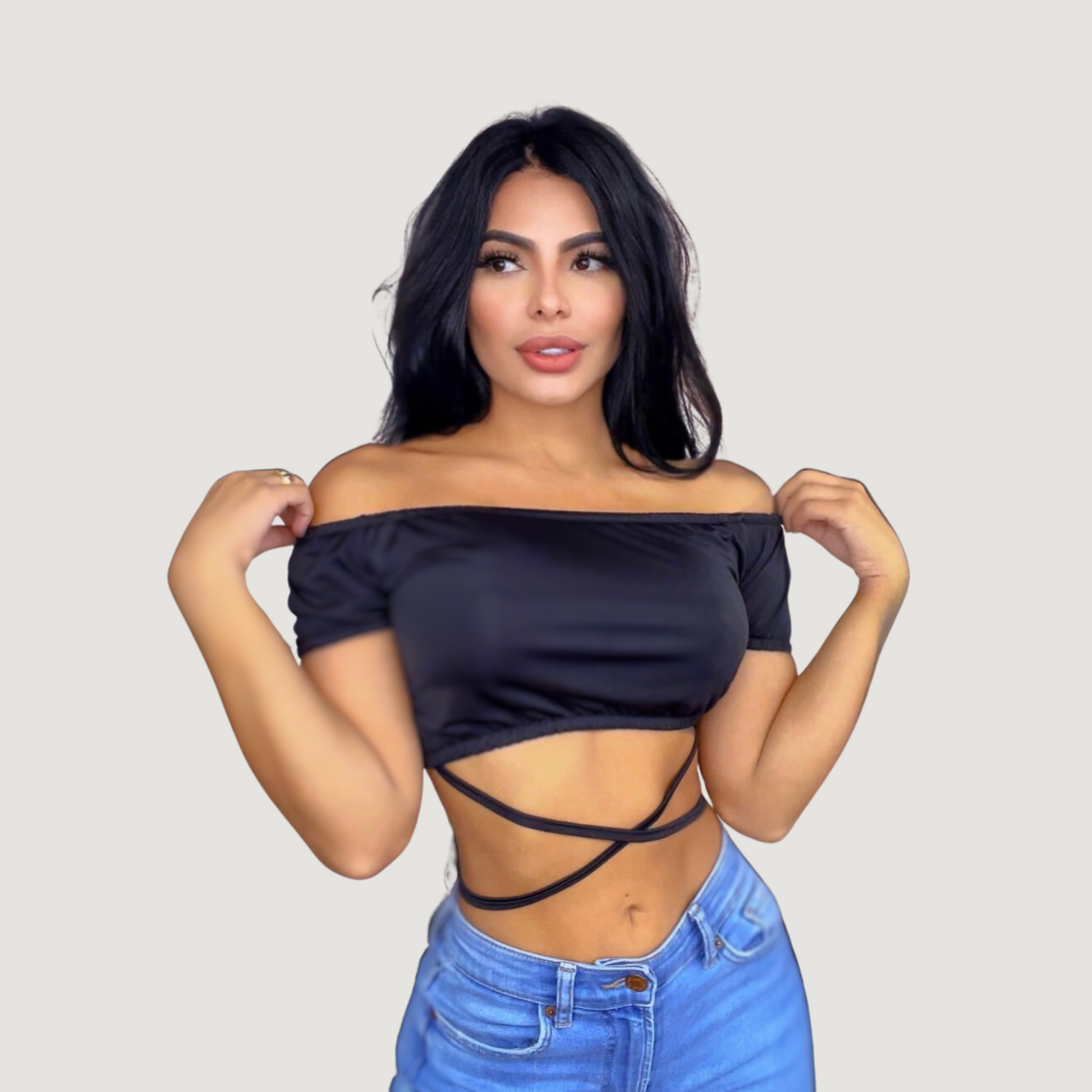 Off shoulder cropped tee-short sleeves - Saida Fashion 