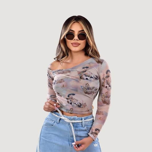 Blusa de manga larga asimétrica