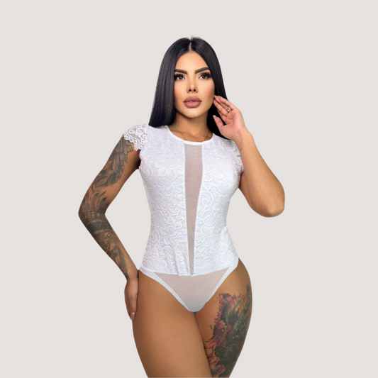 Bridal Bodysuit - Mesh & Lace Details - Saida Fashion 