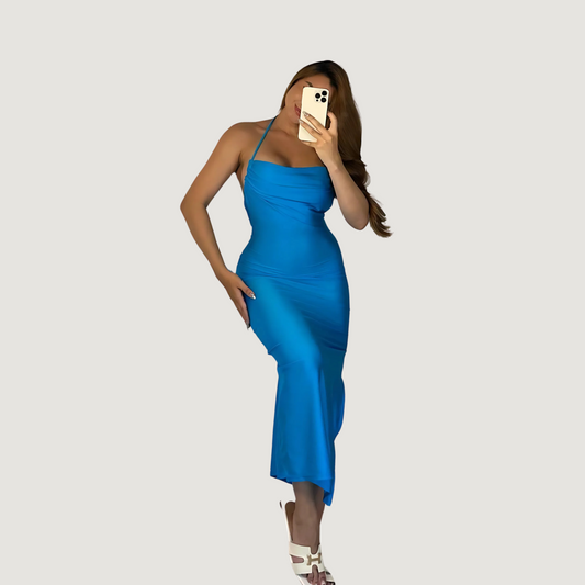 Ruched Open Back Maxi Dress