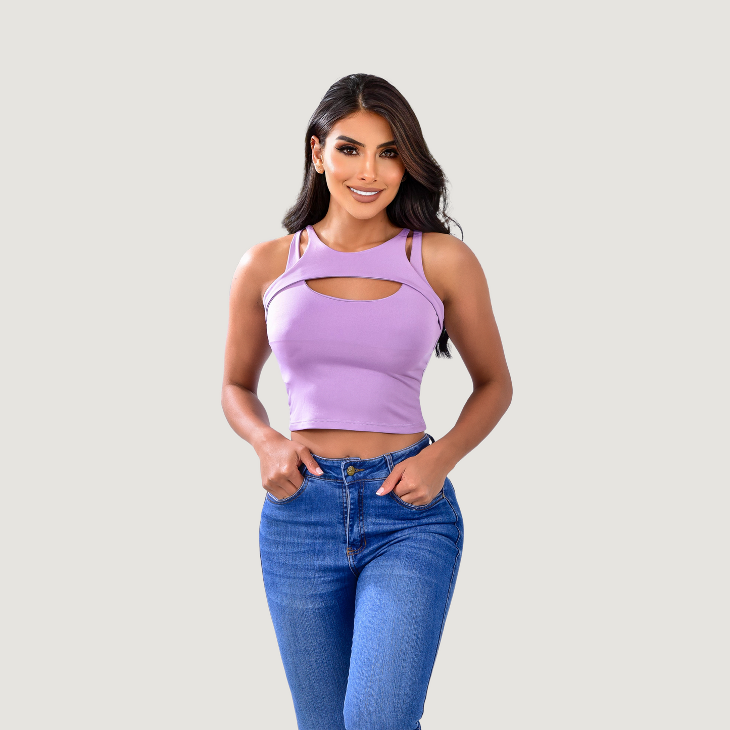 Cut out crop top with spandex material - Saida Fashion 