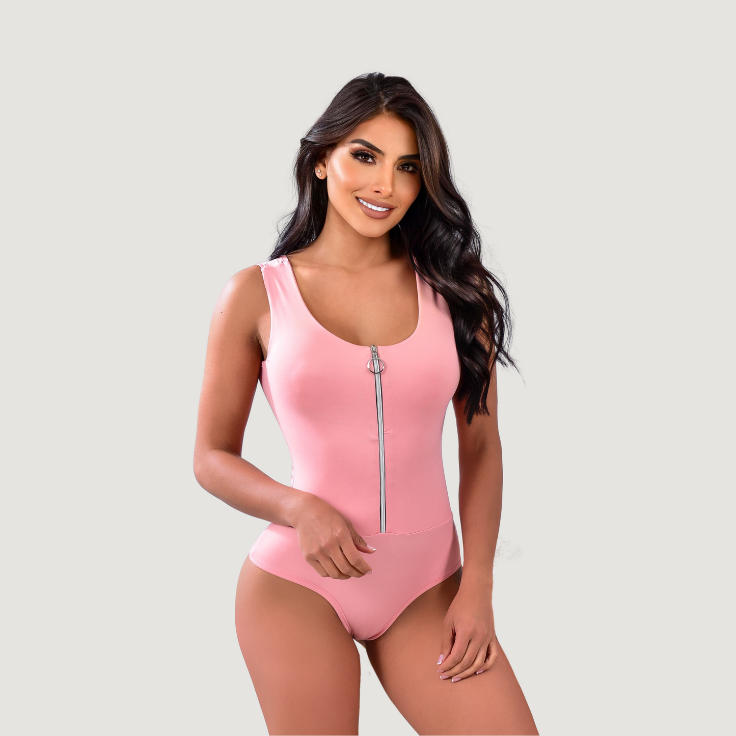 Workout Bodysuit - Zippered Neckline - Saida Fashion 