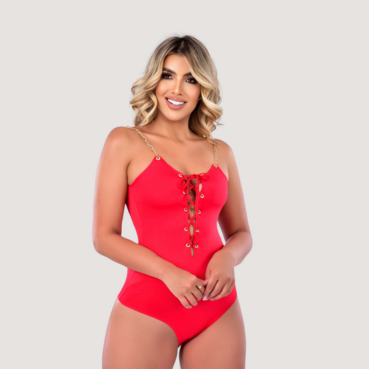 Chain Bodysuit - Criss Cross Front - Saida Fashion 