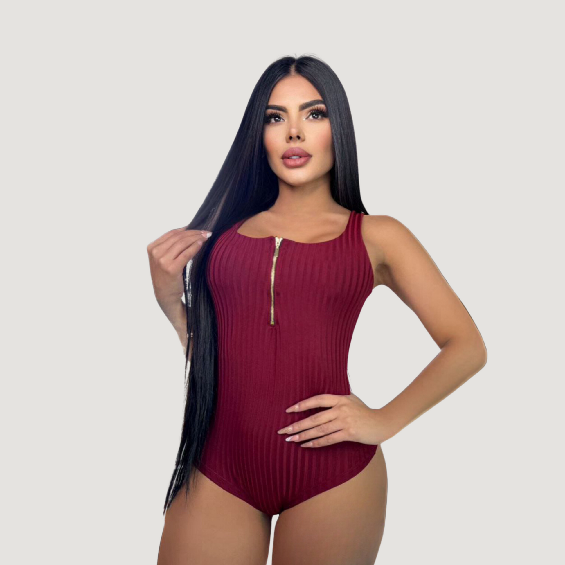 Zipper Bodysuit - Ribbed Material - Saida Fashion 