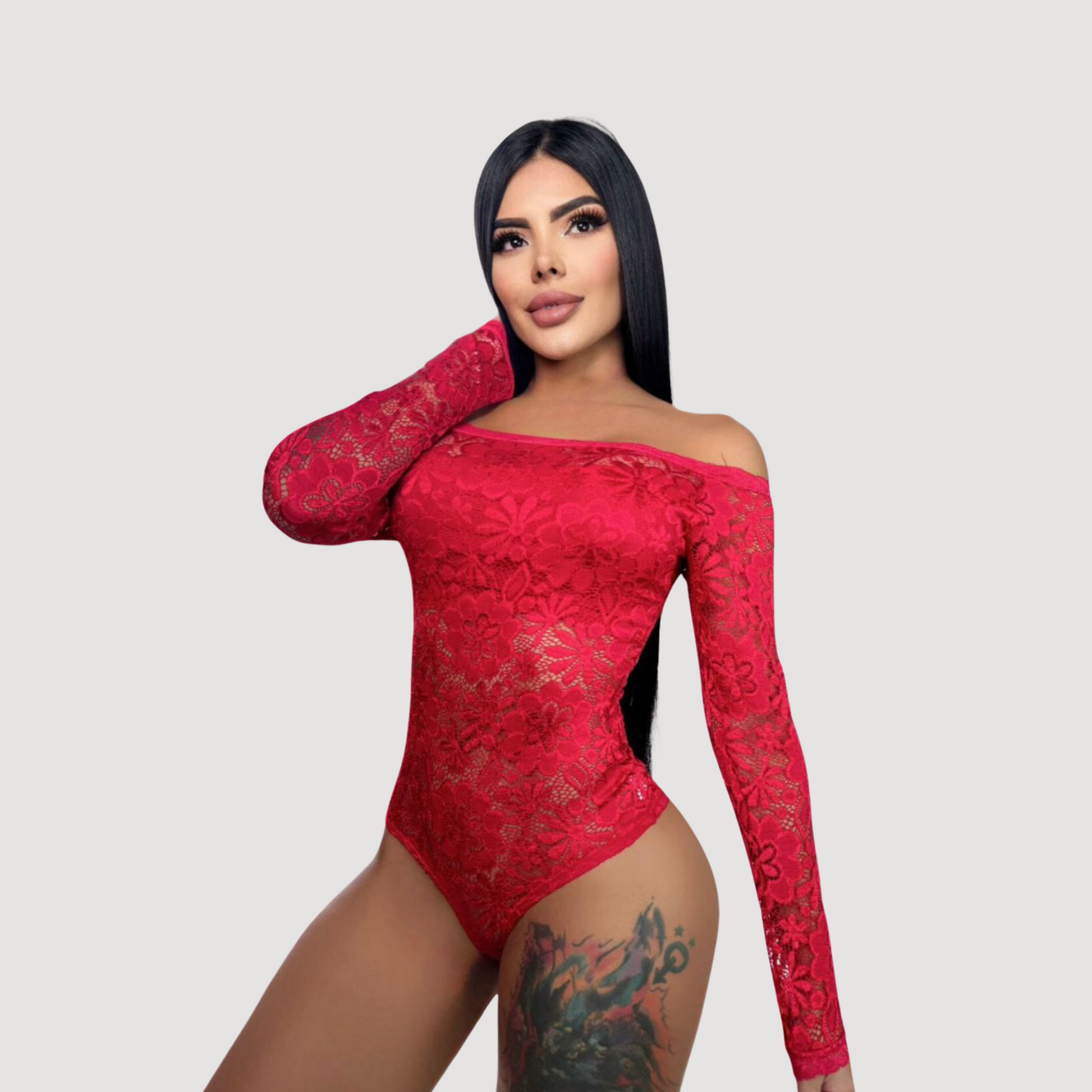 Lace Bodysuit Top - Lined Bust Style - Saida Fashion 