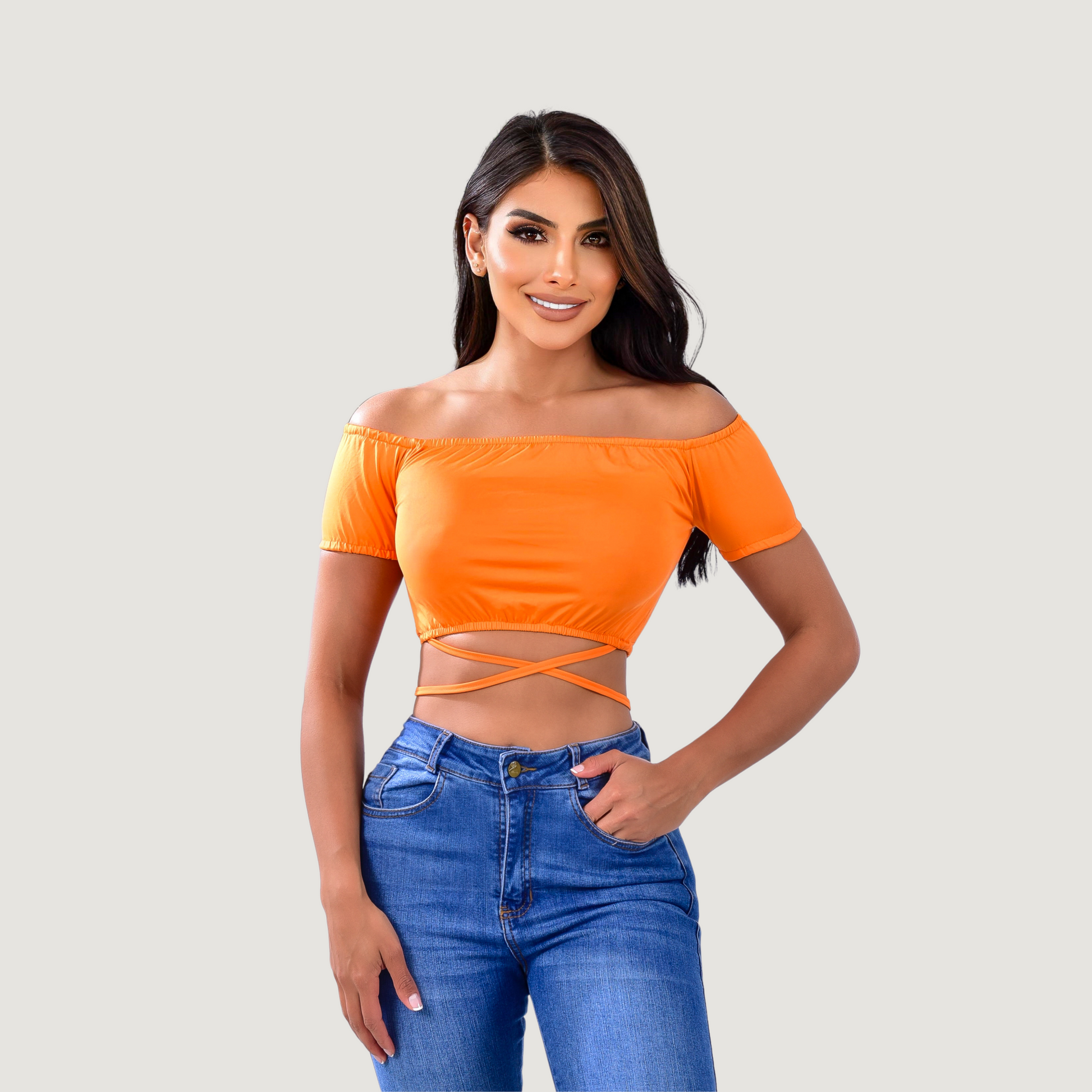 Off shoulder cropped tee-short sleeves - Saida Fashion 