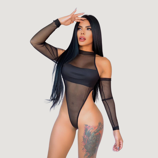 Mesh Bodysuit - High Cut Design - Saida Fashion 