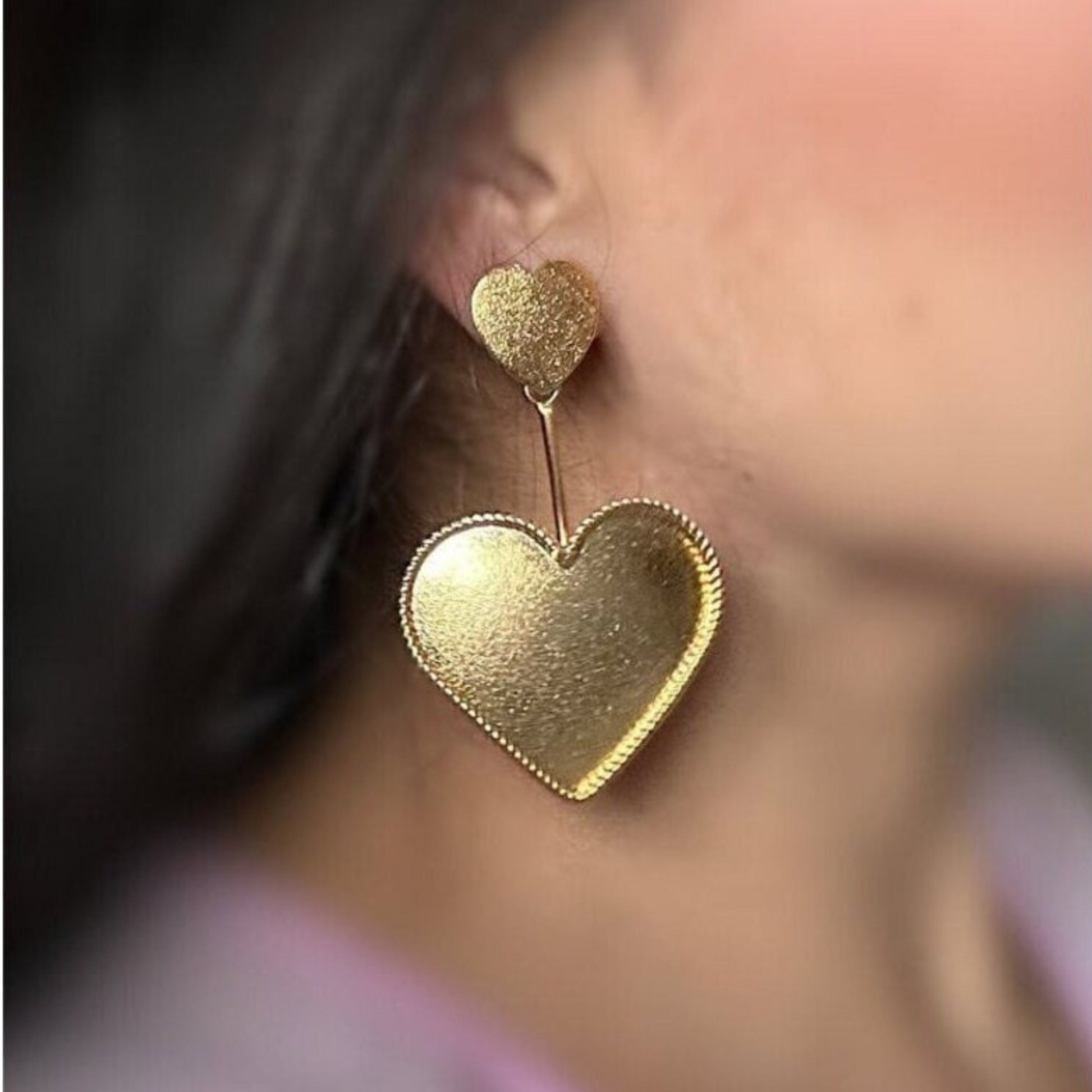 Heart-shaped earrings with double hearts - Saida Fashion 