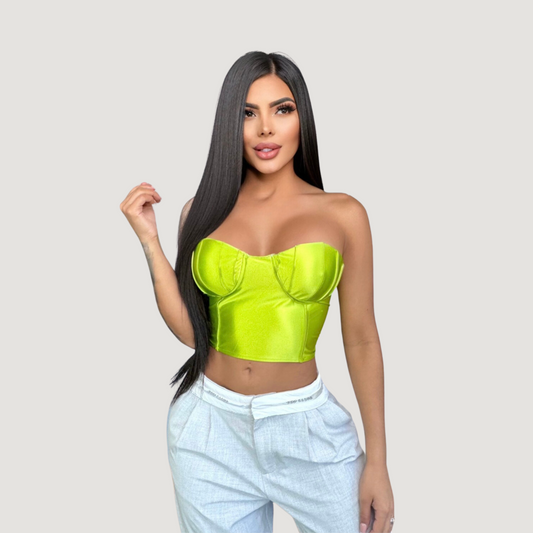 Corset top with glossy spandex fabric - Saida Fashion 