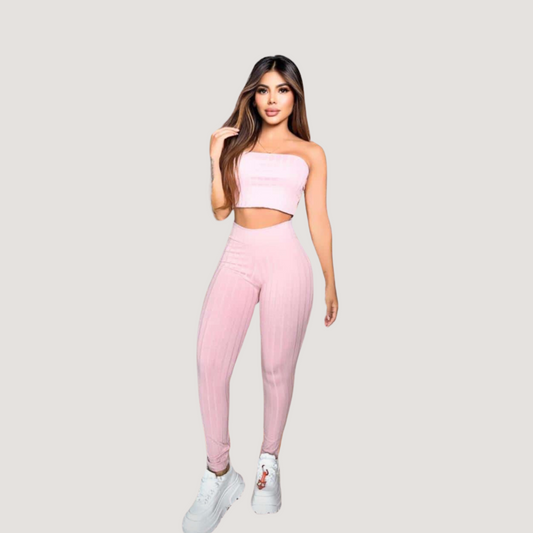 Two-Piece Ribbed Tank & Leggings - Saida Fashion 