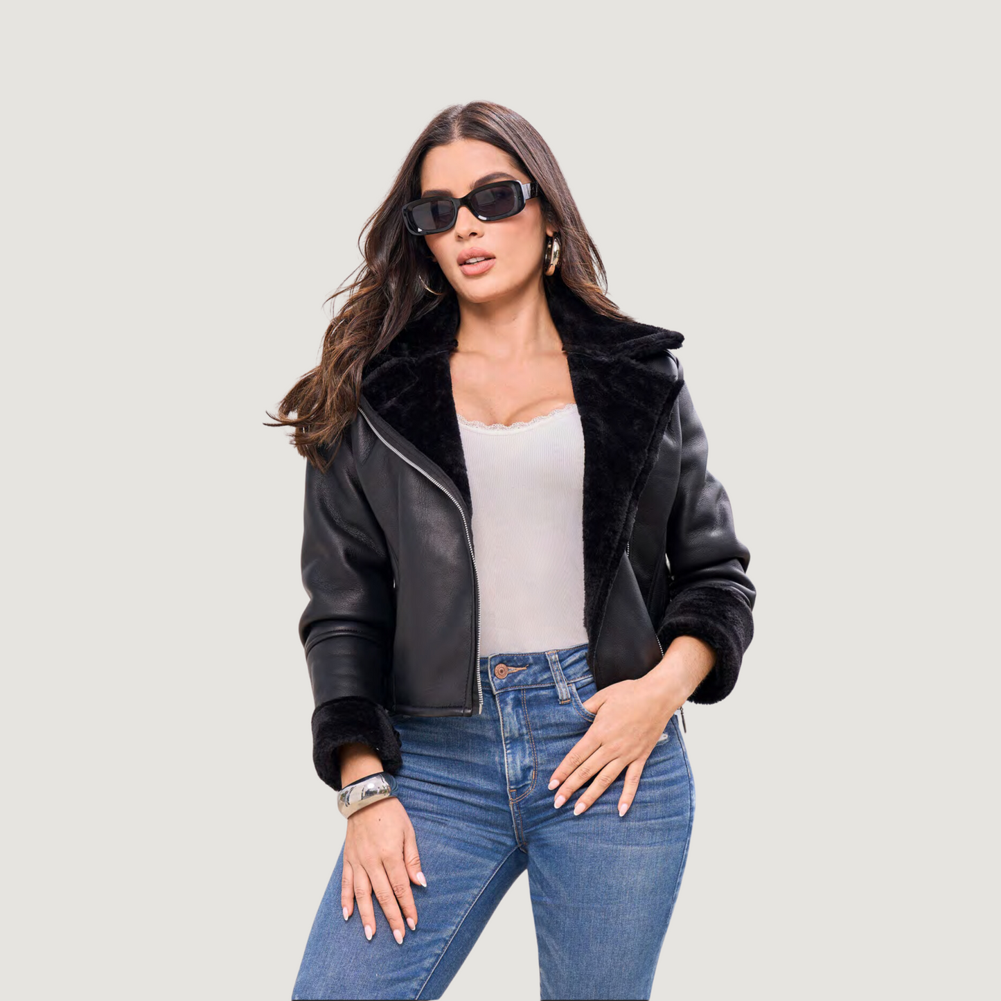 Black Shearling Biker Jacket