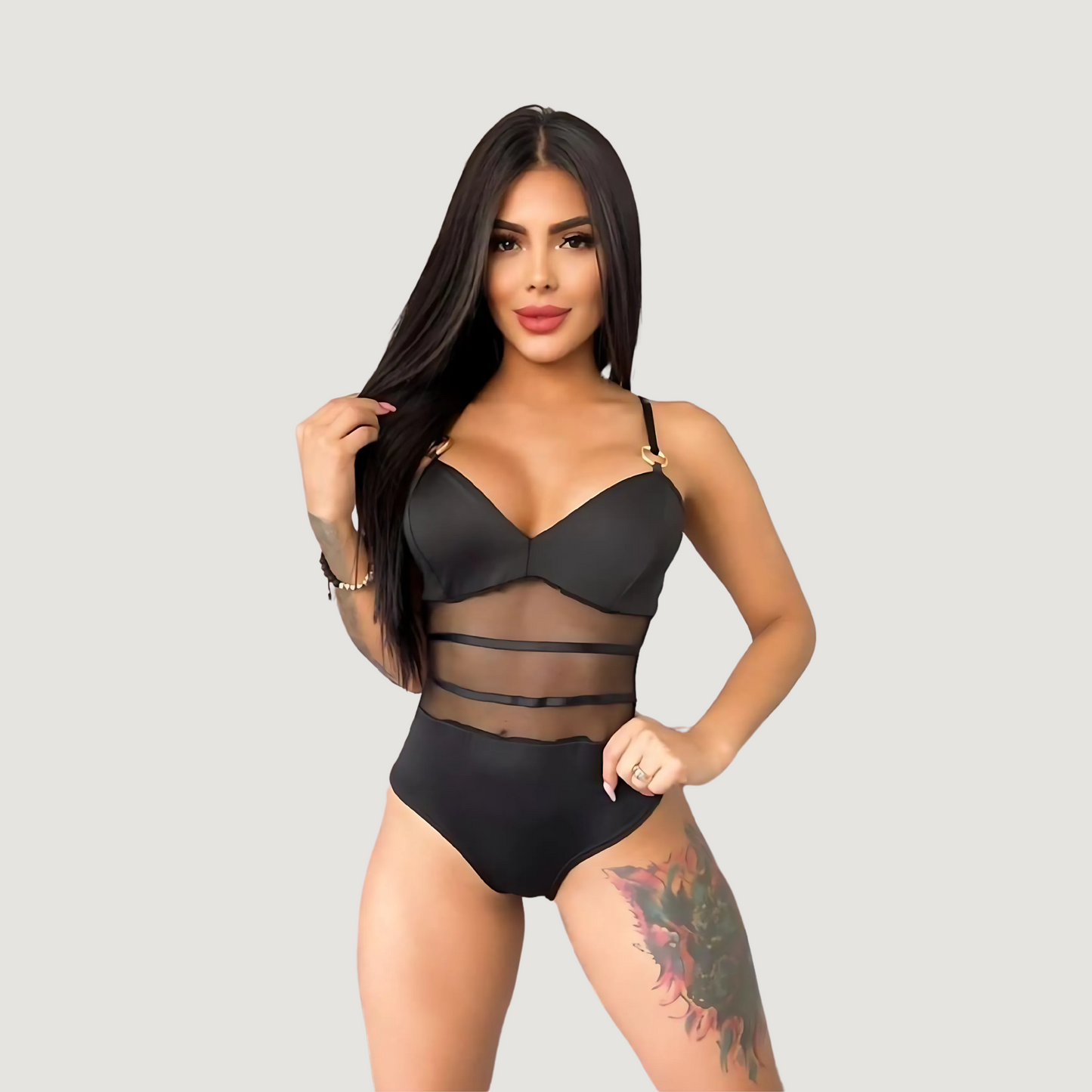 Sheer Mesh Bodysuit with Metallic Touch