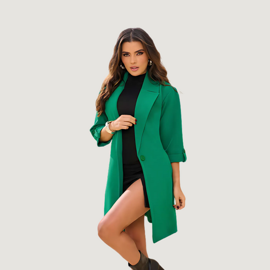 Chic Green Coat, One-Button Style