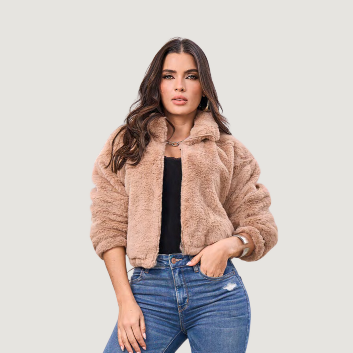 Cropped Faux Fur Jacket – Cozy Fit