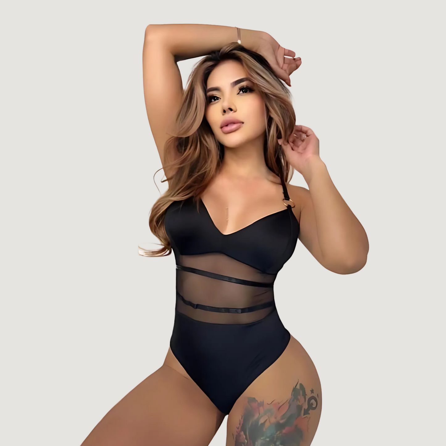 Sheer Mesh Bodysuit with Metallic Touch