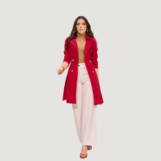 Red Suede Winter Coat with Belt