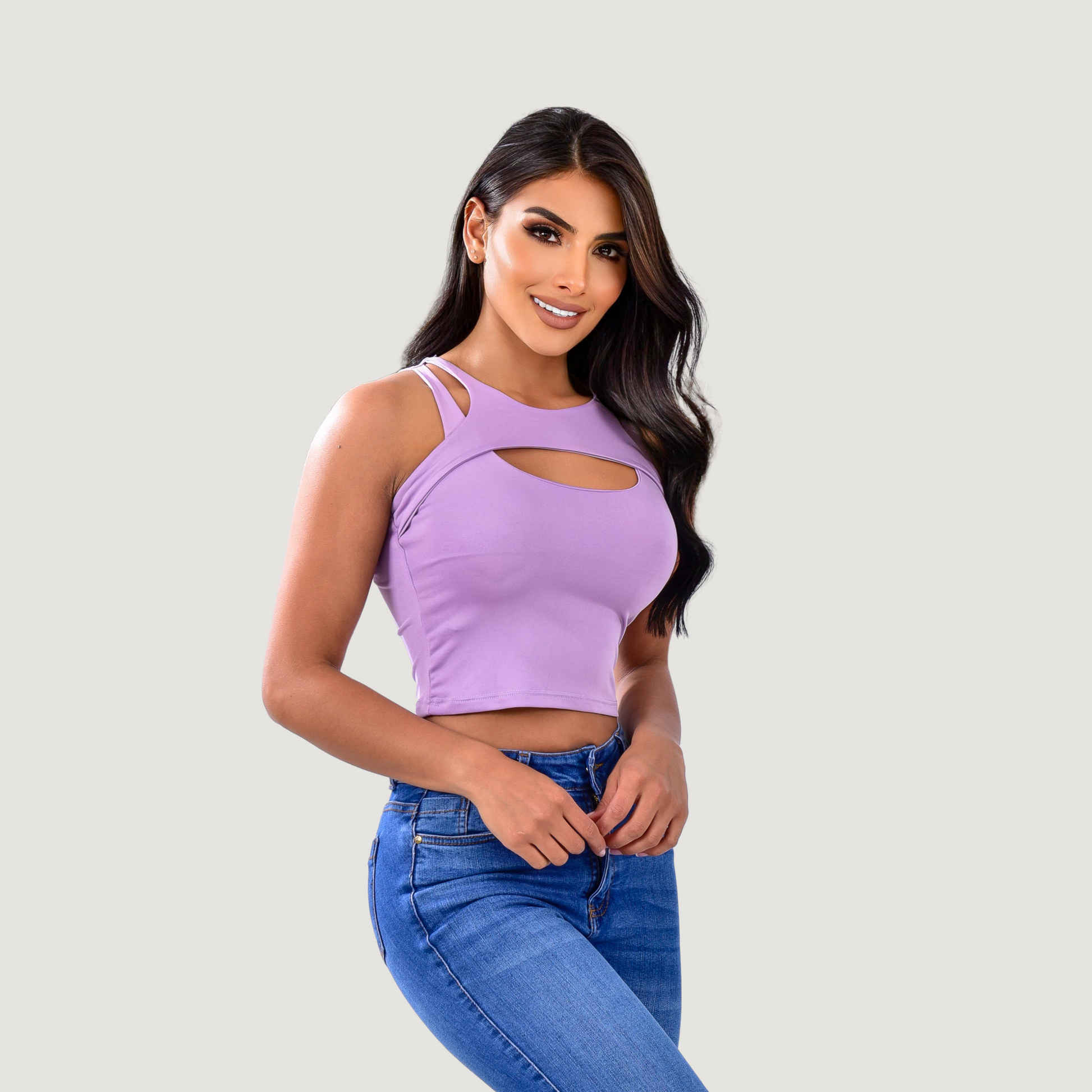 Cut out crop top with spandex material - Saida Fashion 