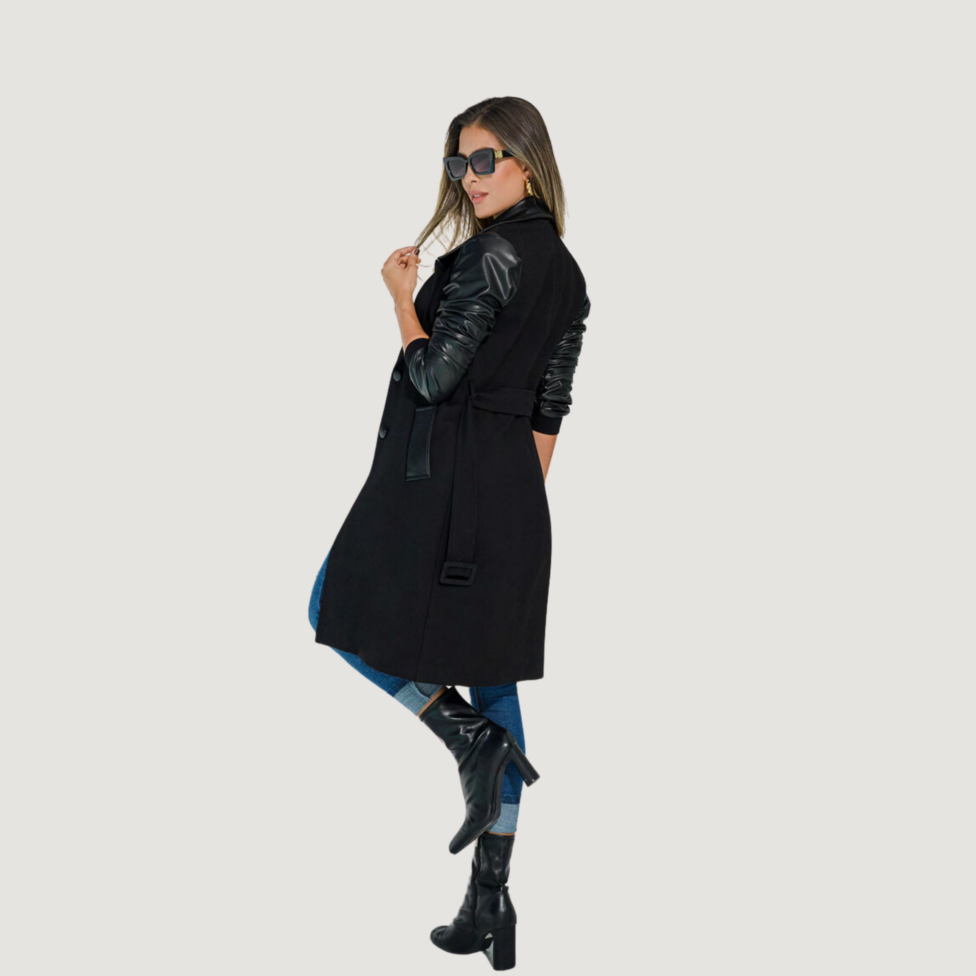 Women’s black coats with stretch fabric - Saida Fashion 