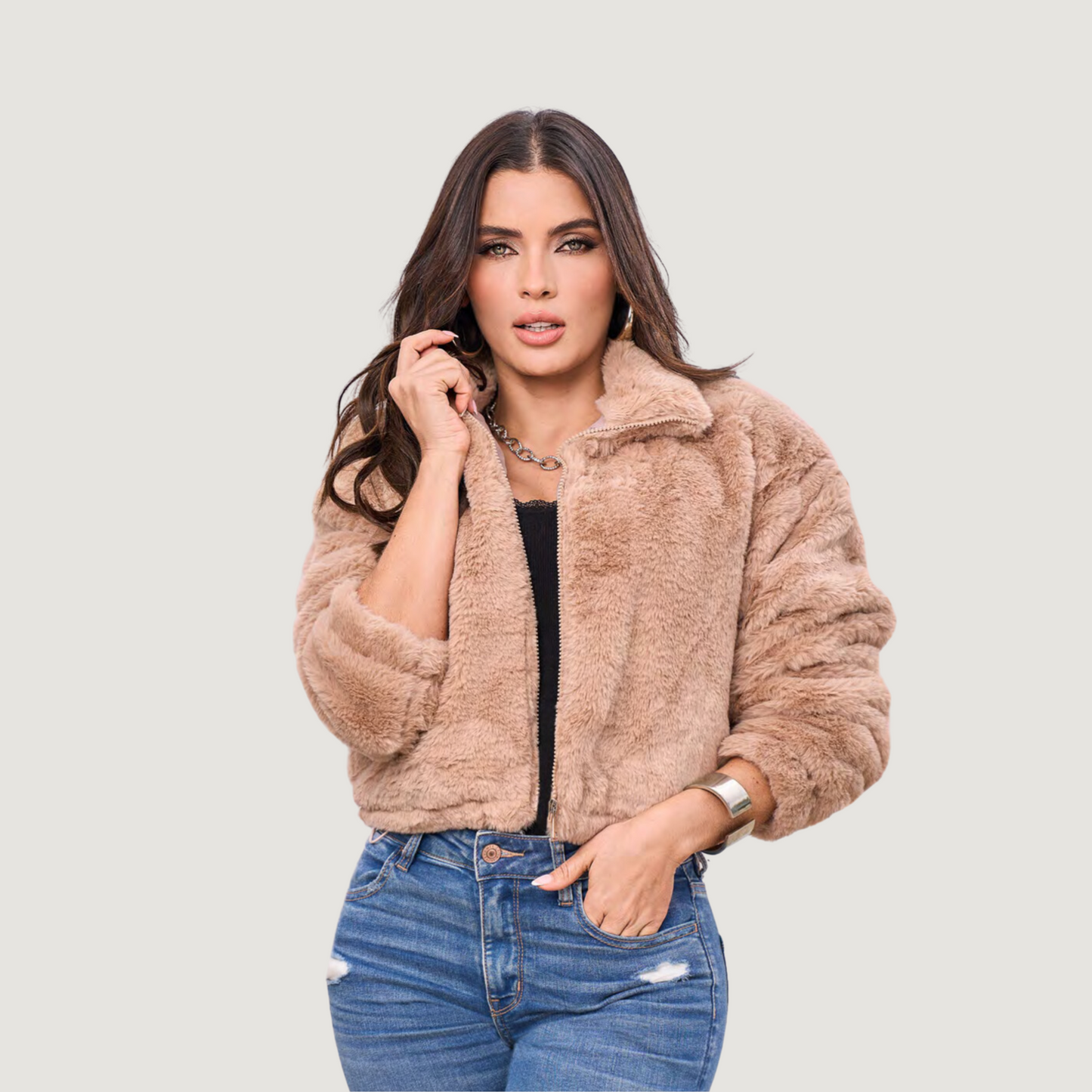 Cropped Faux Fur Jacket – Cozy Fit