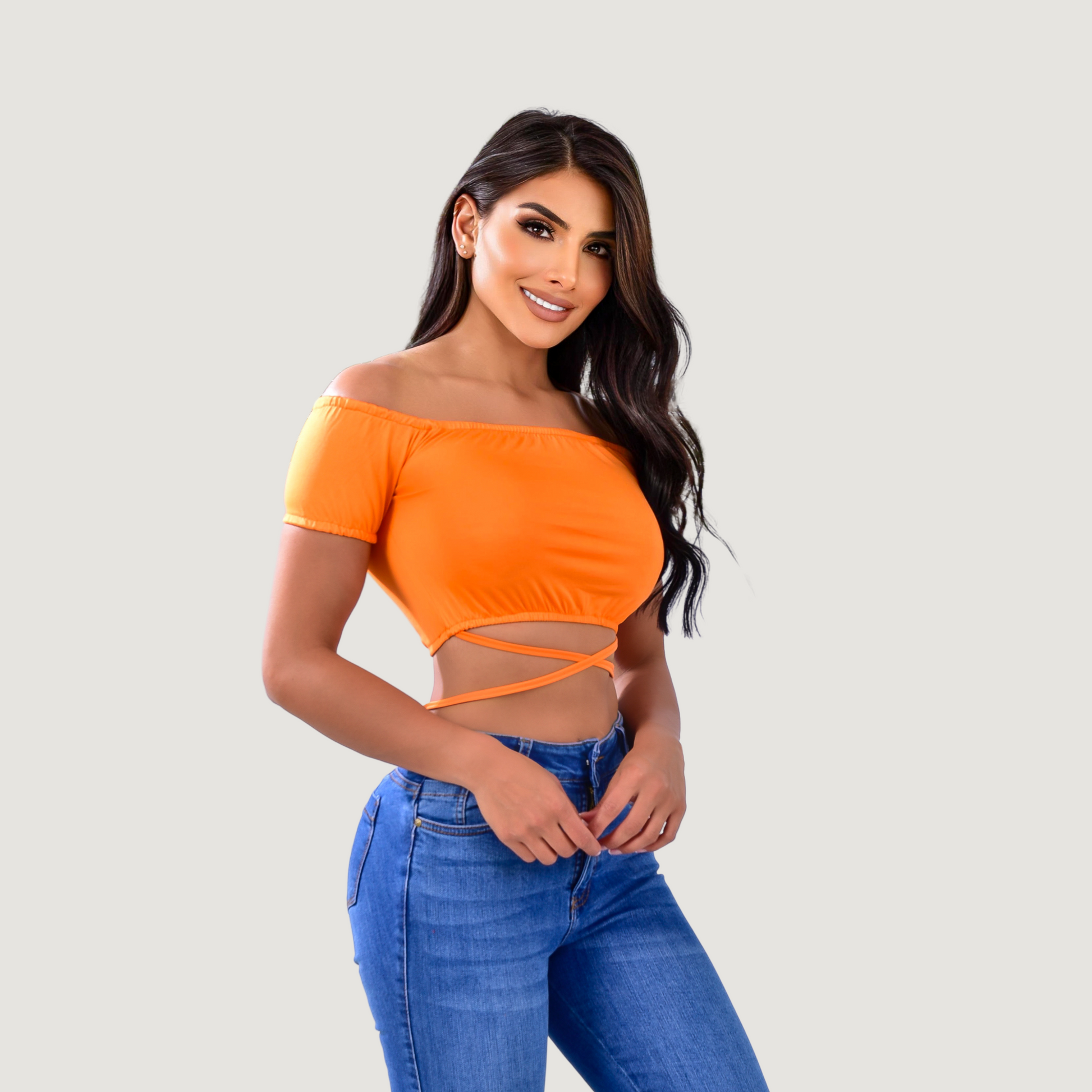 Off shoulder cropped tee-short sleeves - Saida Fashion 