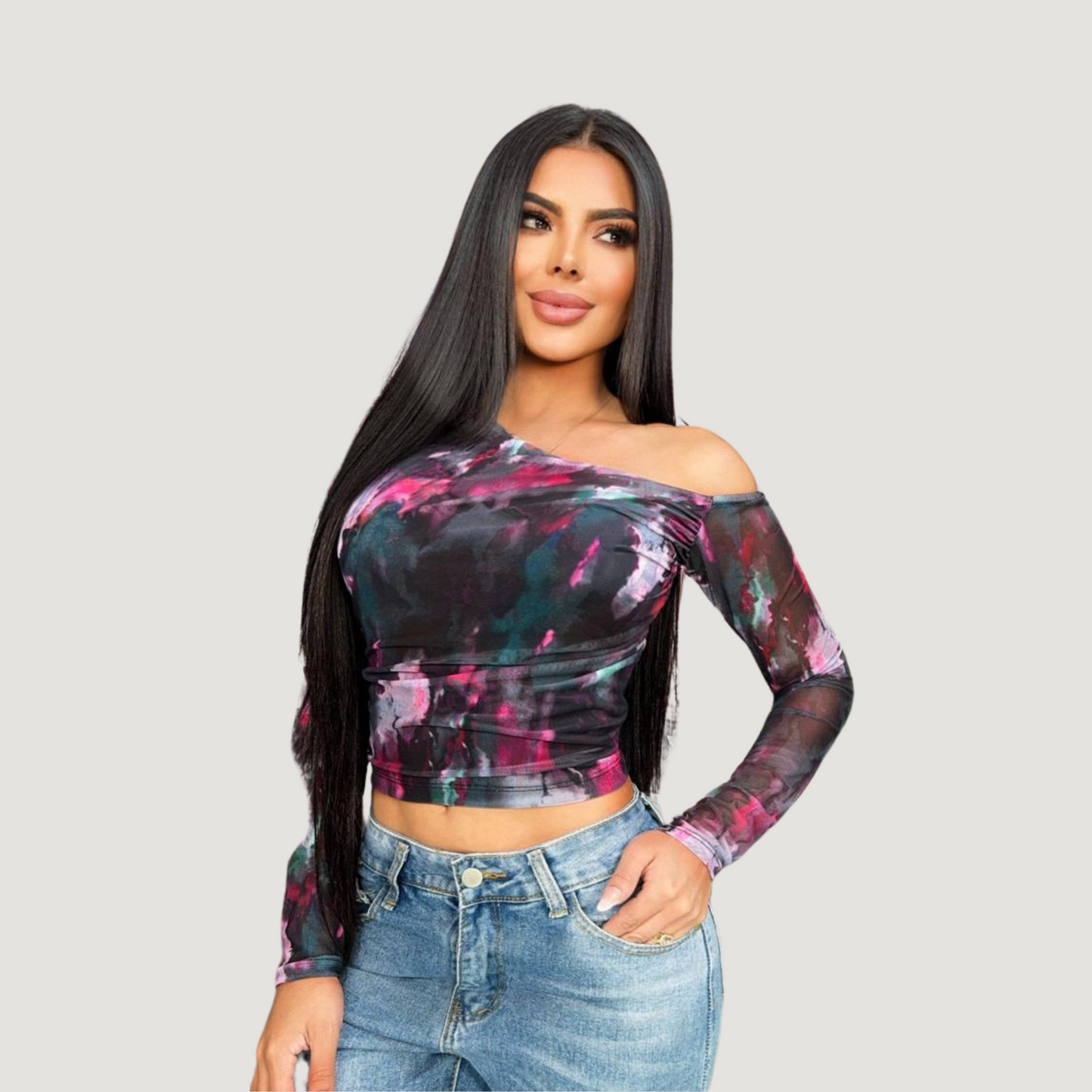 Long sleeve blouse top-asymmetric - Saida Fashion 