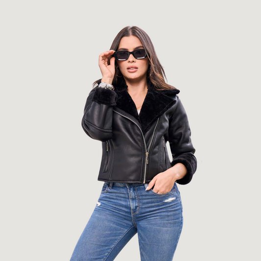 Black Shearling Biker Jacket