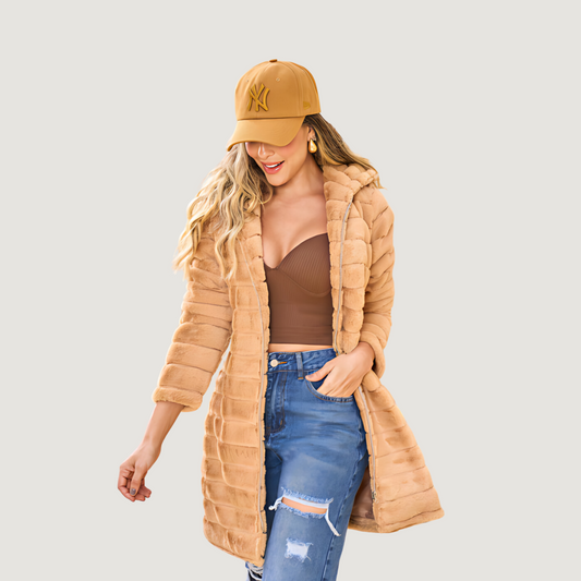 Faux Fur Coat Women-Zippered-Hooded - Saida Fashion 