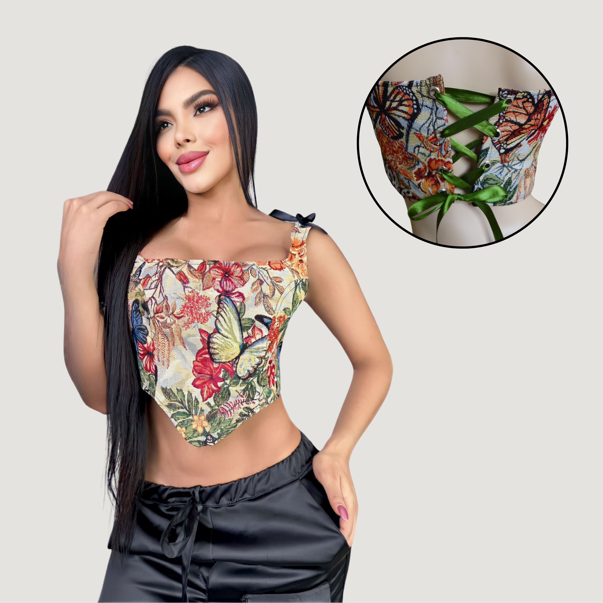 Corset crop top with pop art design - Saida Fashion 