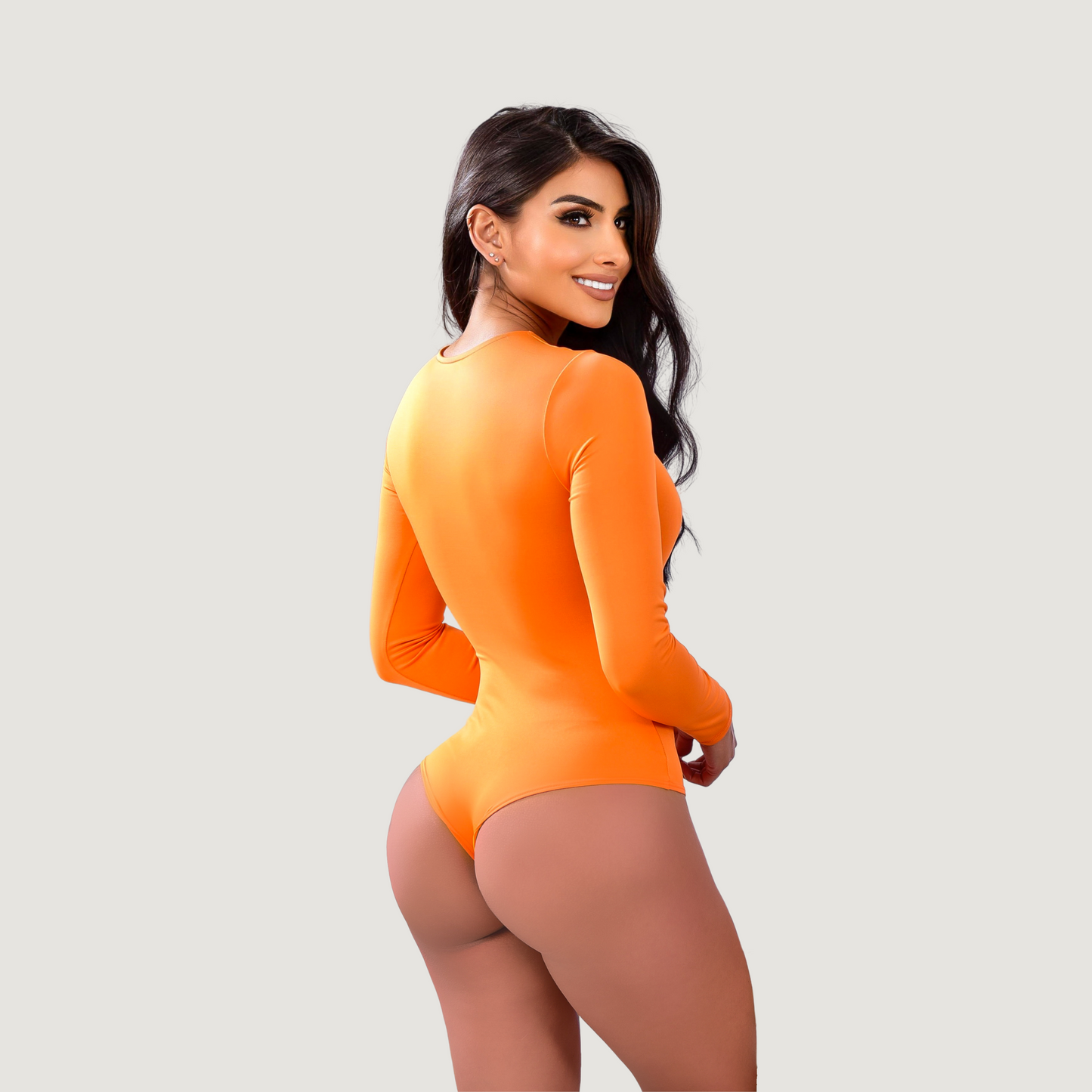 Cutout Bodysuit - Oval Neck Long Sleeve - Saida Fashion 