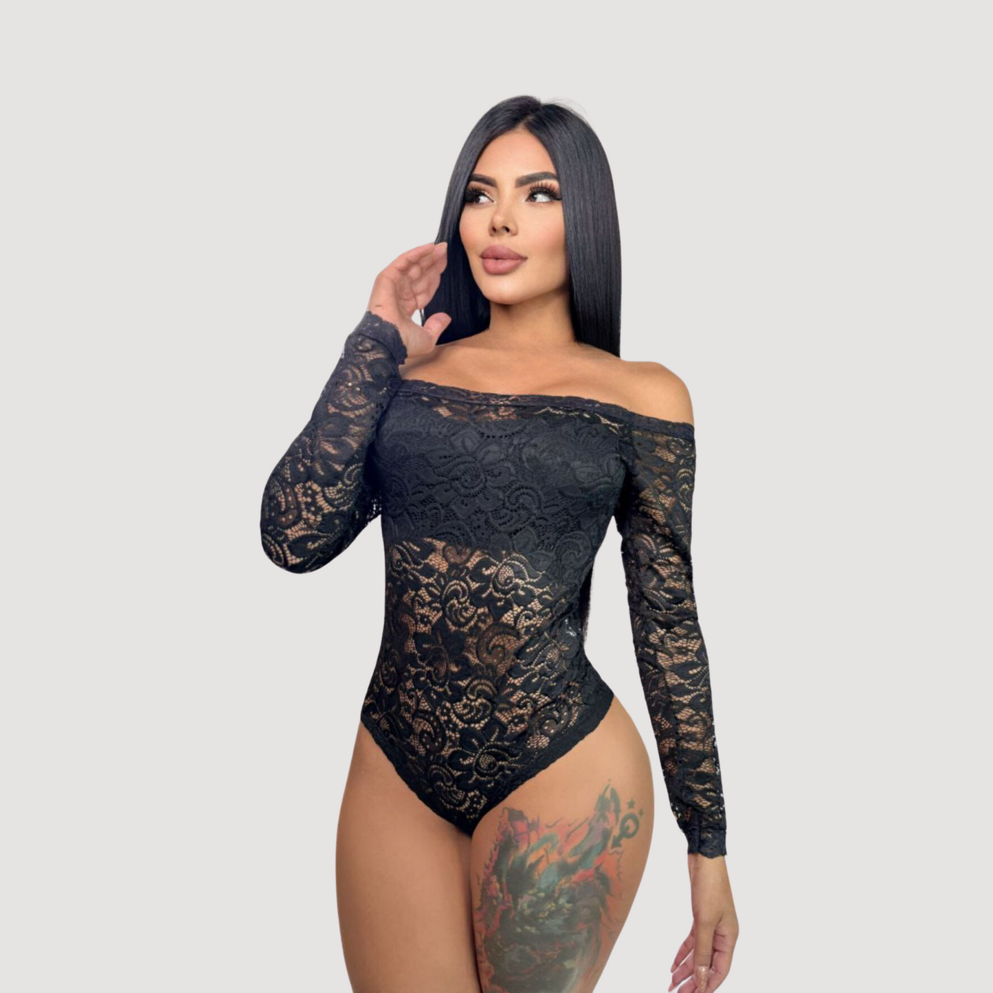 Lace Bodysuit Top - Lined Bust Style - Saida Fashion 