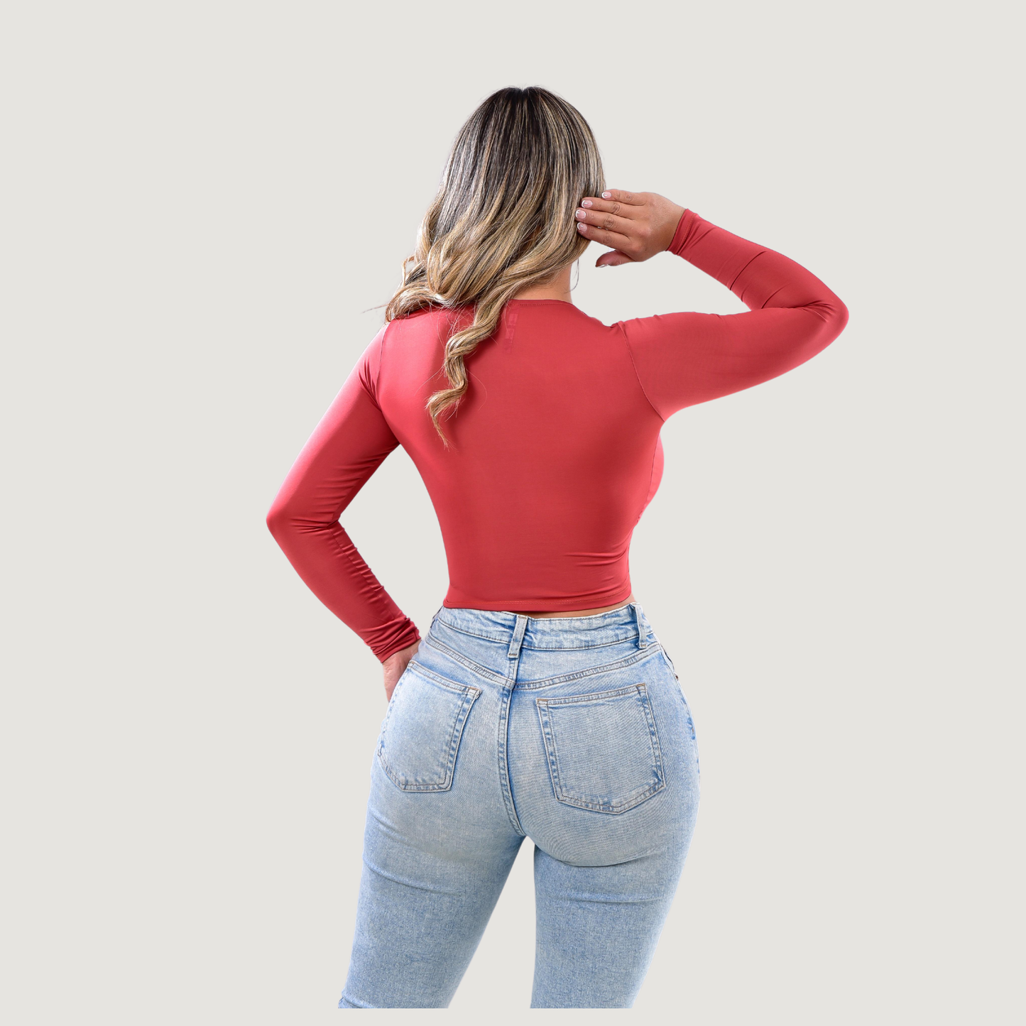 Long sleeve crop top- open neckline