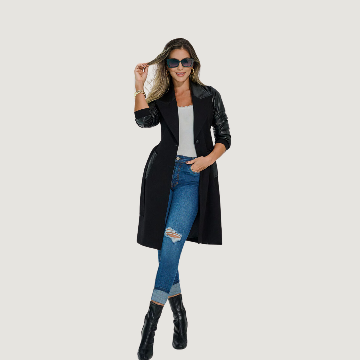 Women’s black coats with stretch fabric - Saida Fashion 