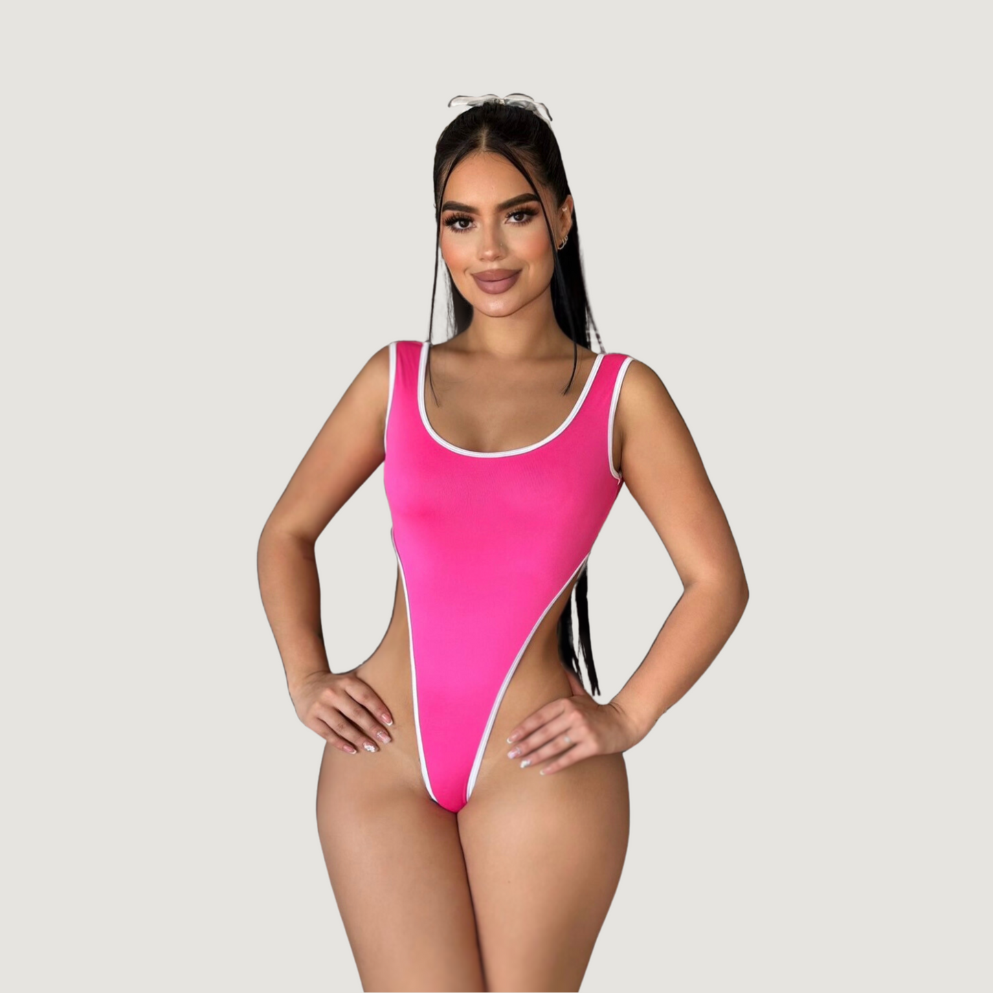 High Cut Bodysuit - Soft Lycra Fabric - Saida Fashion 