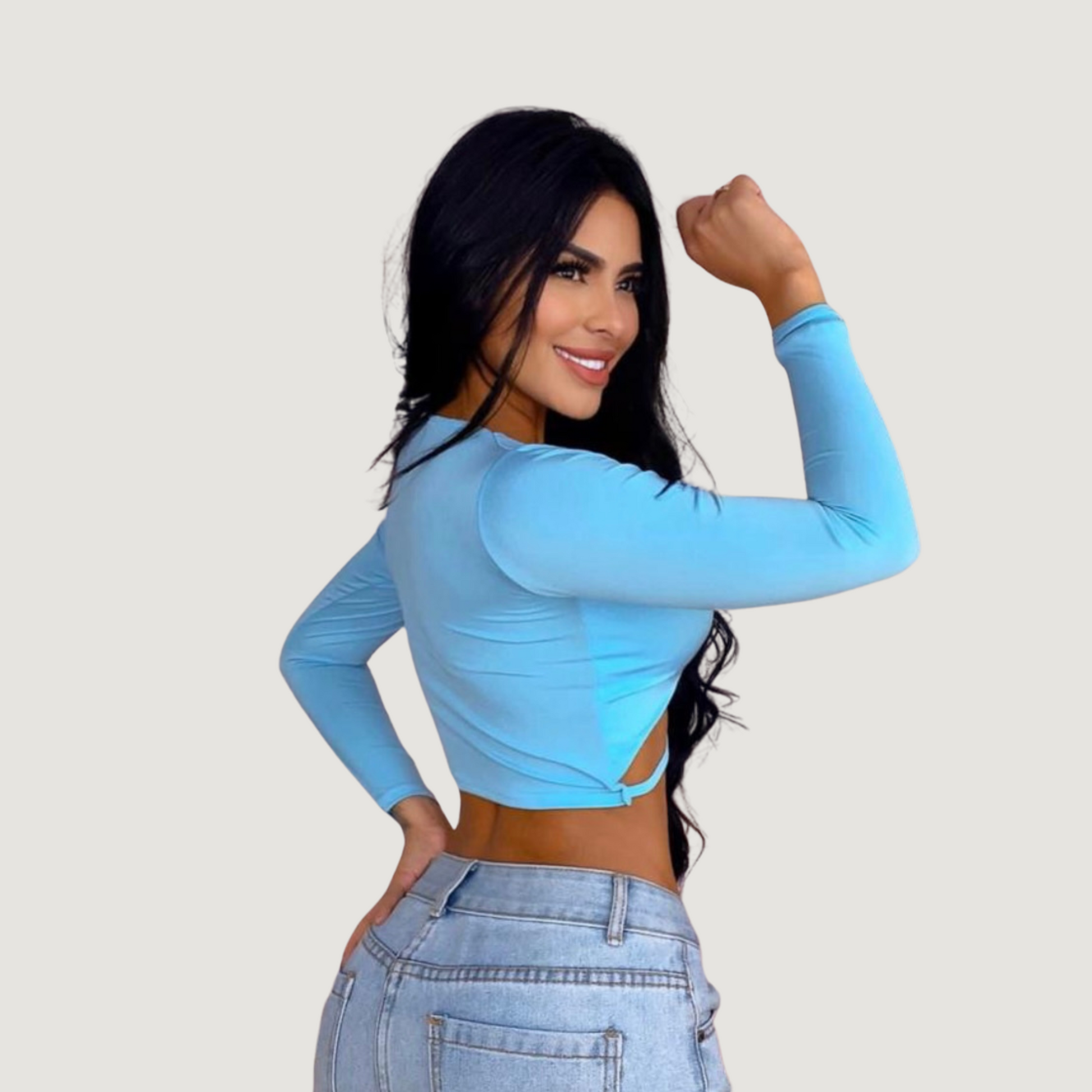 Long sleeve crop top- open neckline - Saida Fashion 