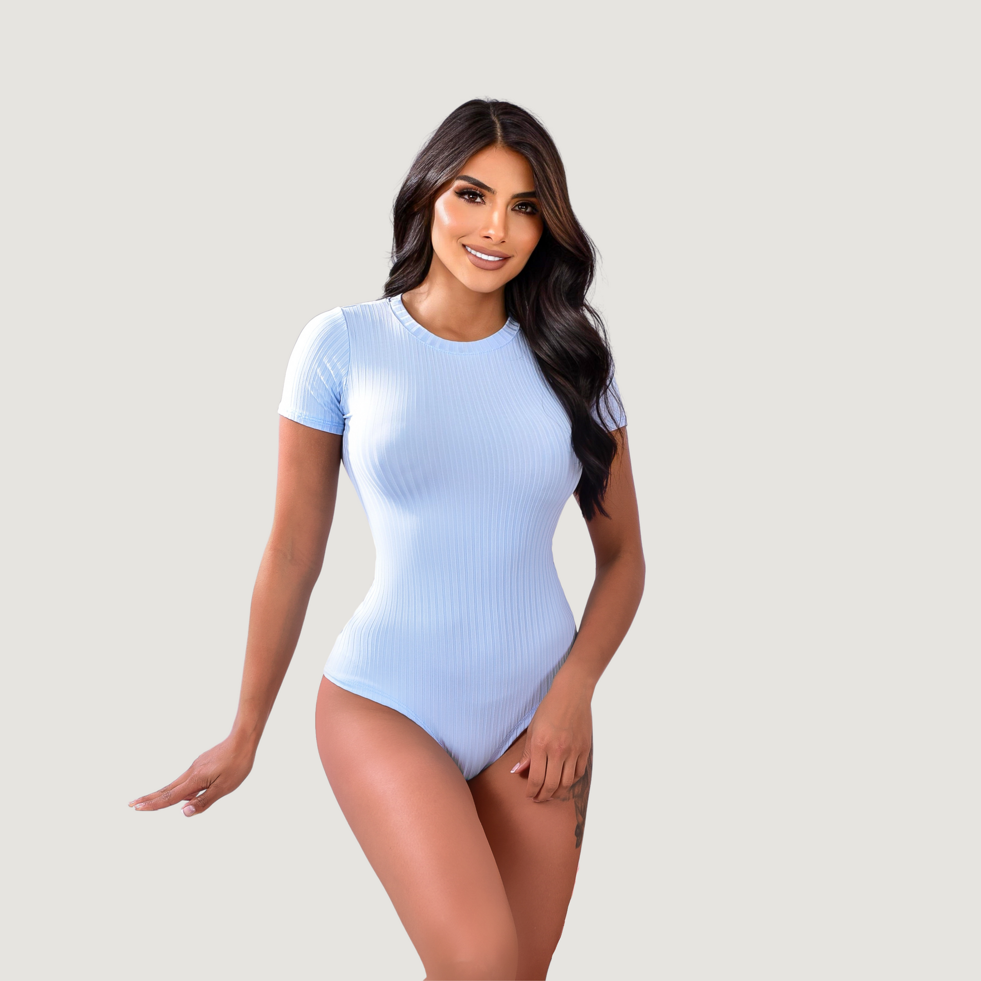 Women's Bodysuit - Ribbed Round Neck - Saida Fashion 