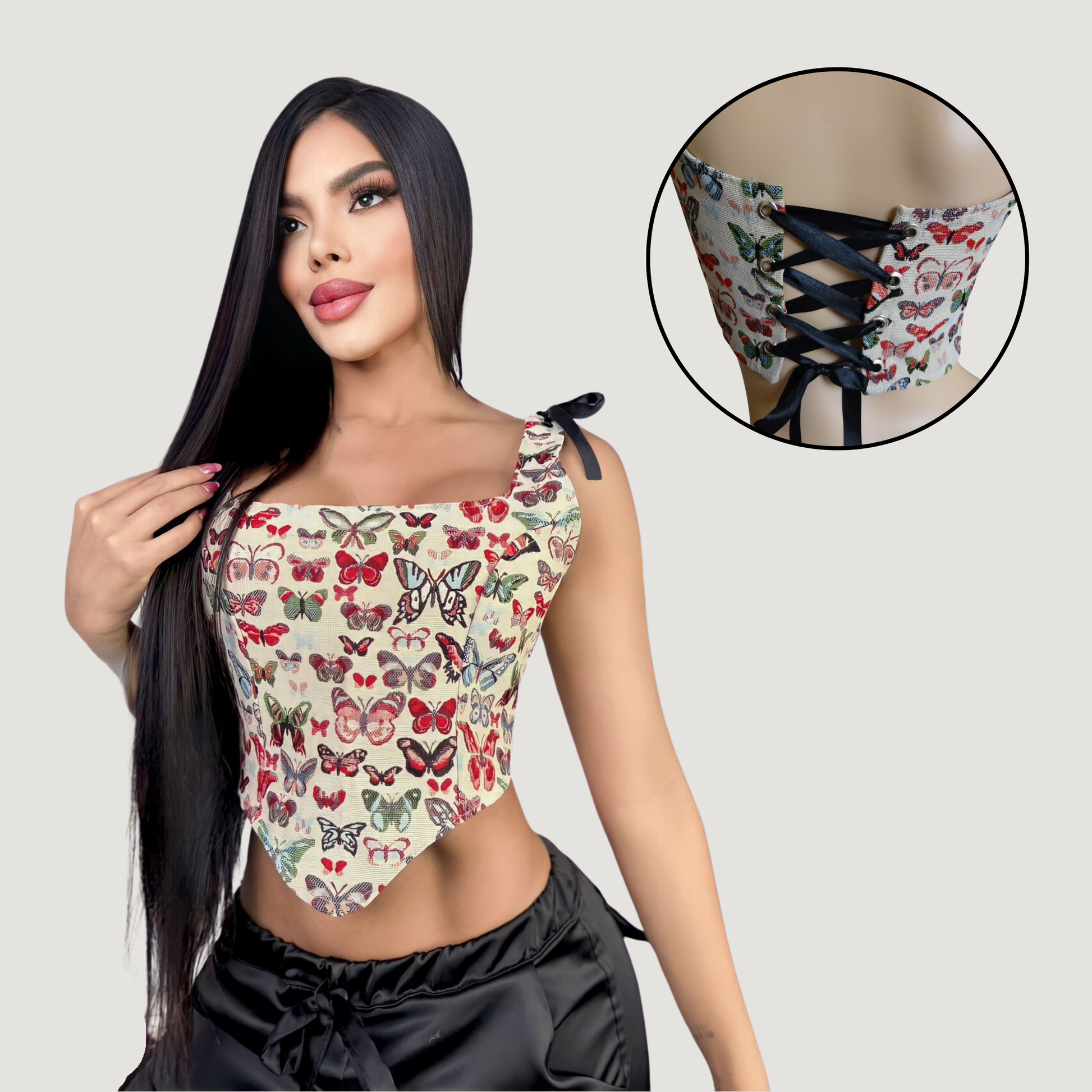 Corset crop top with pop art design - Saida Fashion 