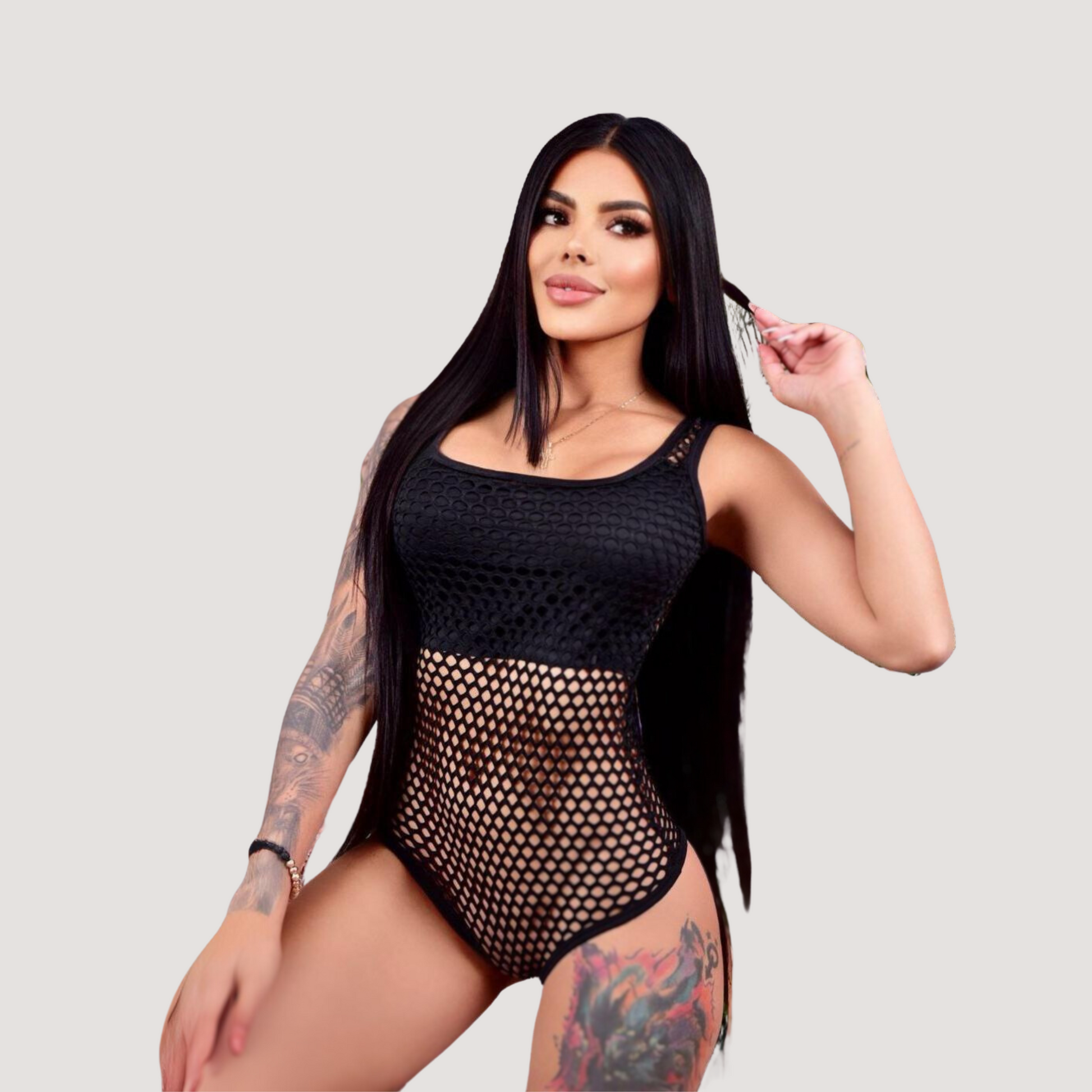 Women's Fishnet Bodysuit - Attached Top - Saida Fashion 