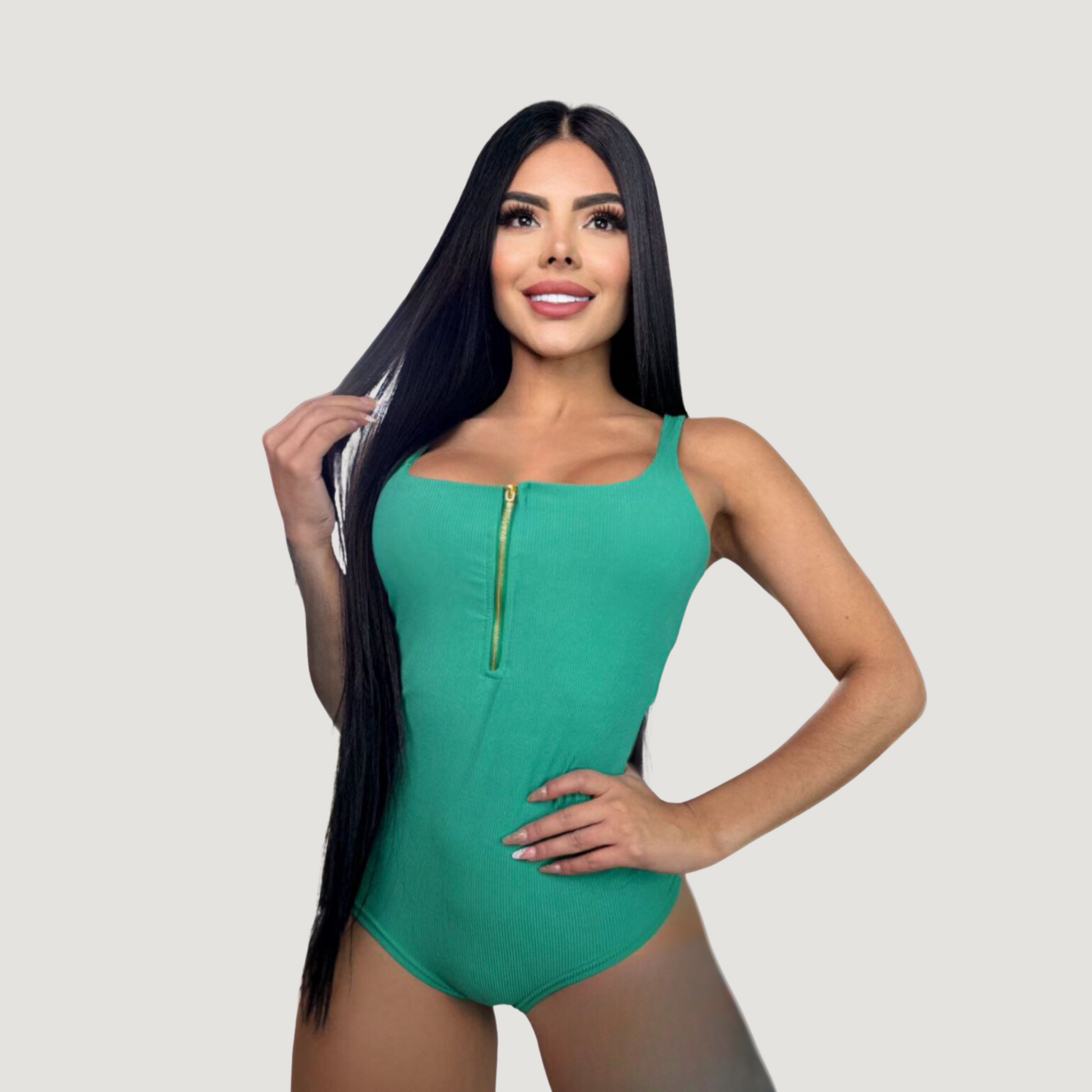 Zipper Bodysuit - Ribbed Material - Saida Fashion 