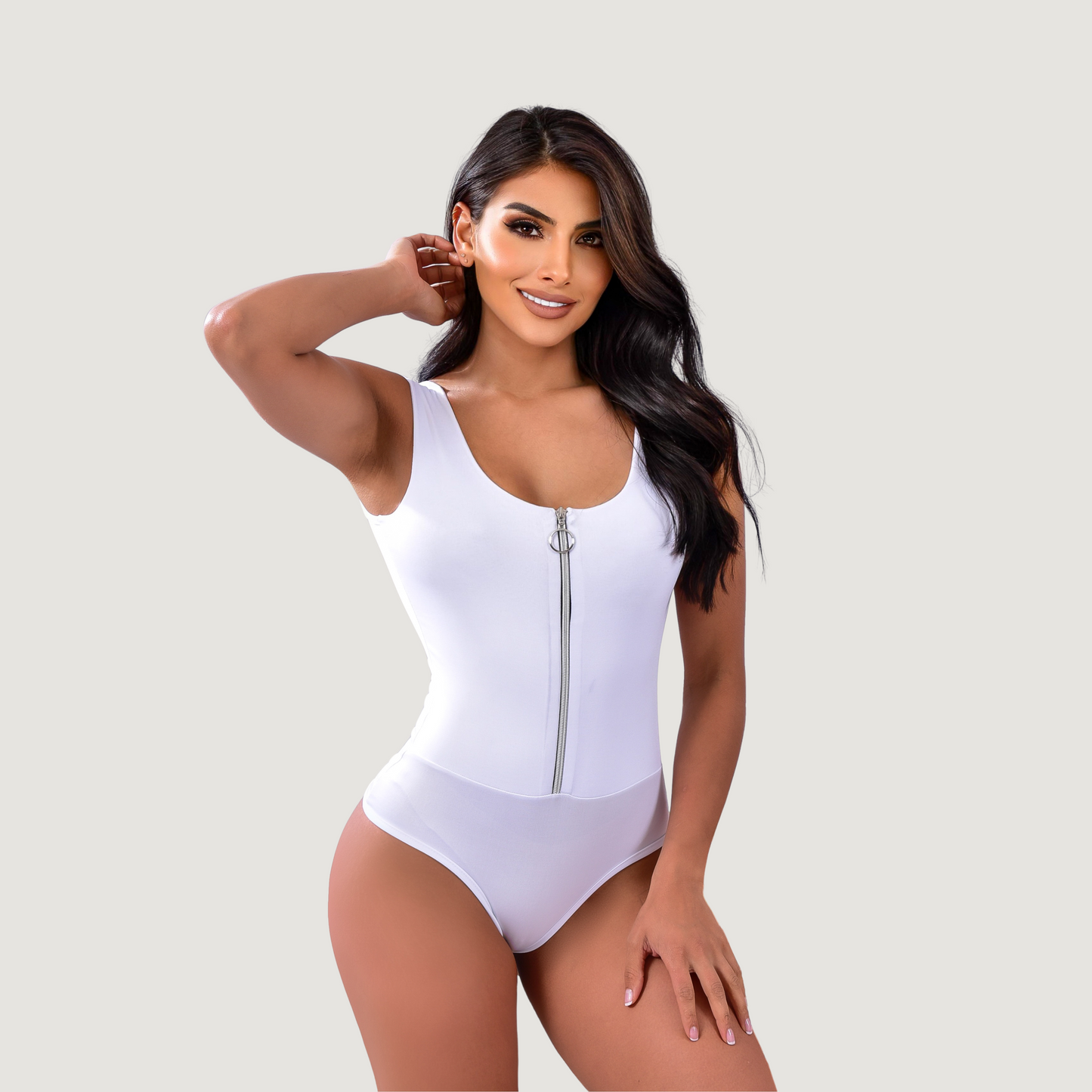 Workout Bodysuit - Zippered Neckline - Saida Fashion 